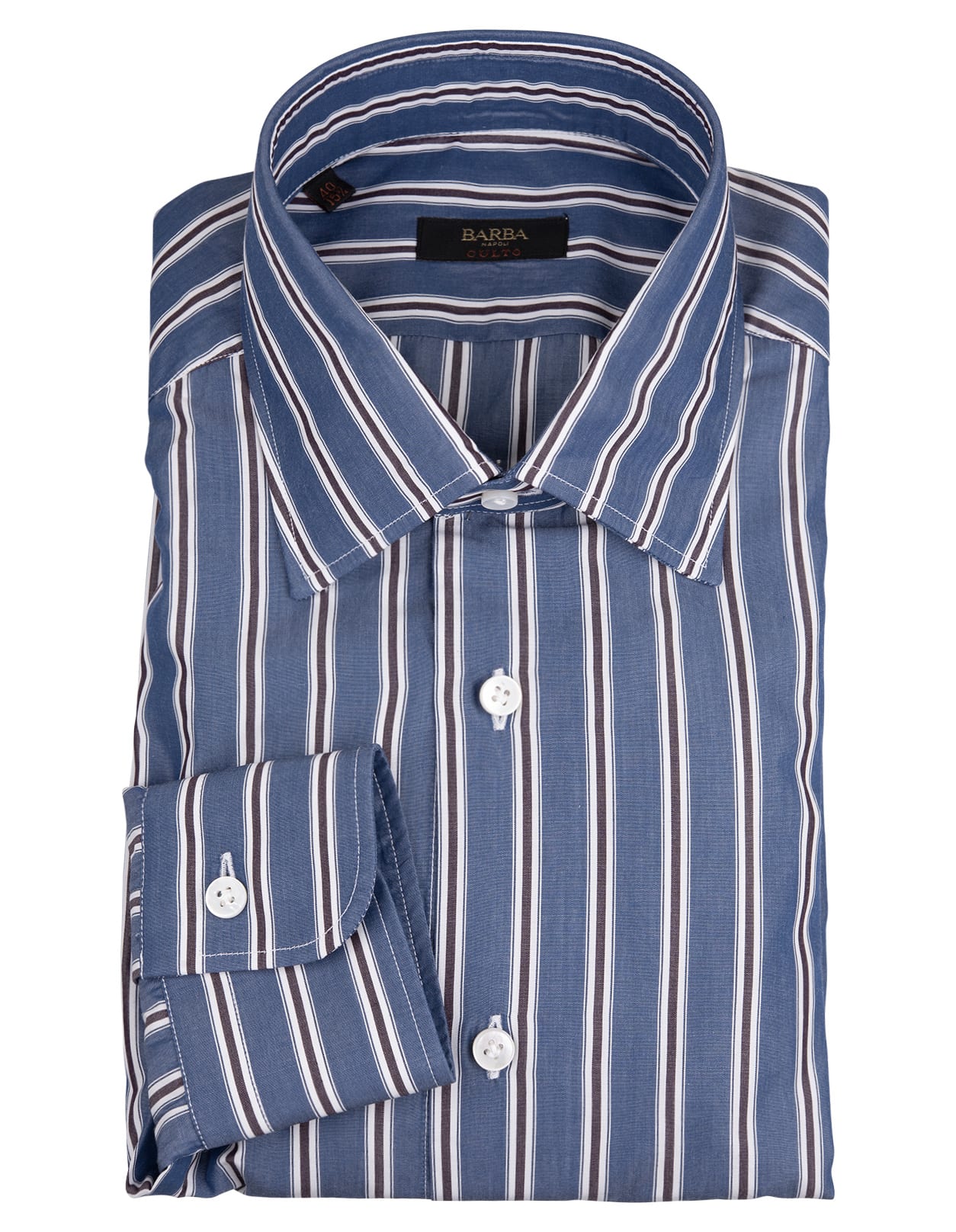 Barba Napoli Man Blue Cotton Shirt With Striped Pattern