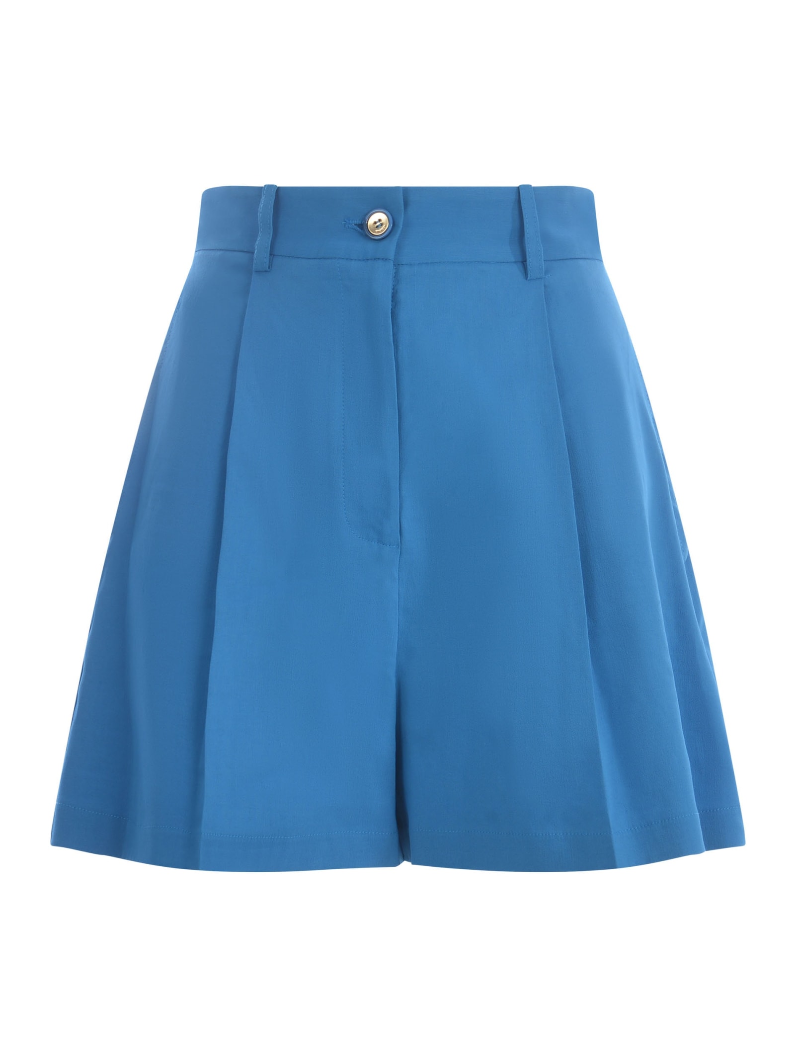 Pinko High-waist Linen-blend Shorts In Light Blue