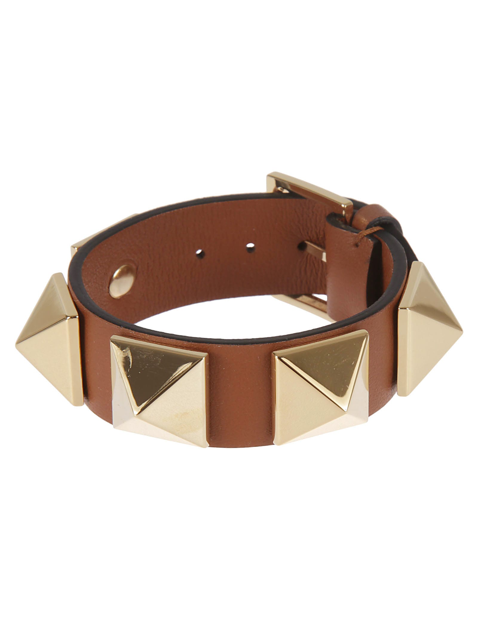 Valentino Garavani Rockstud Leather Bracelet In Brown/gold