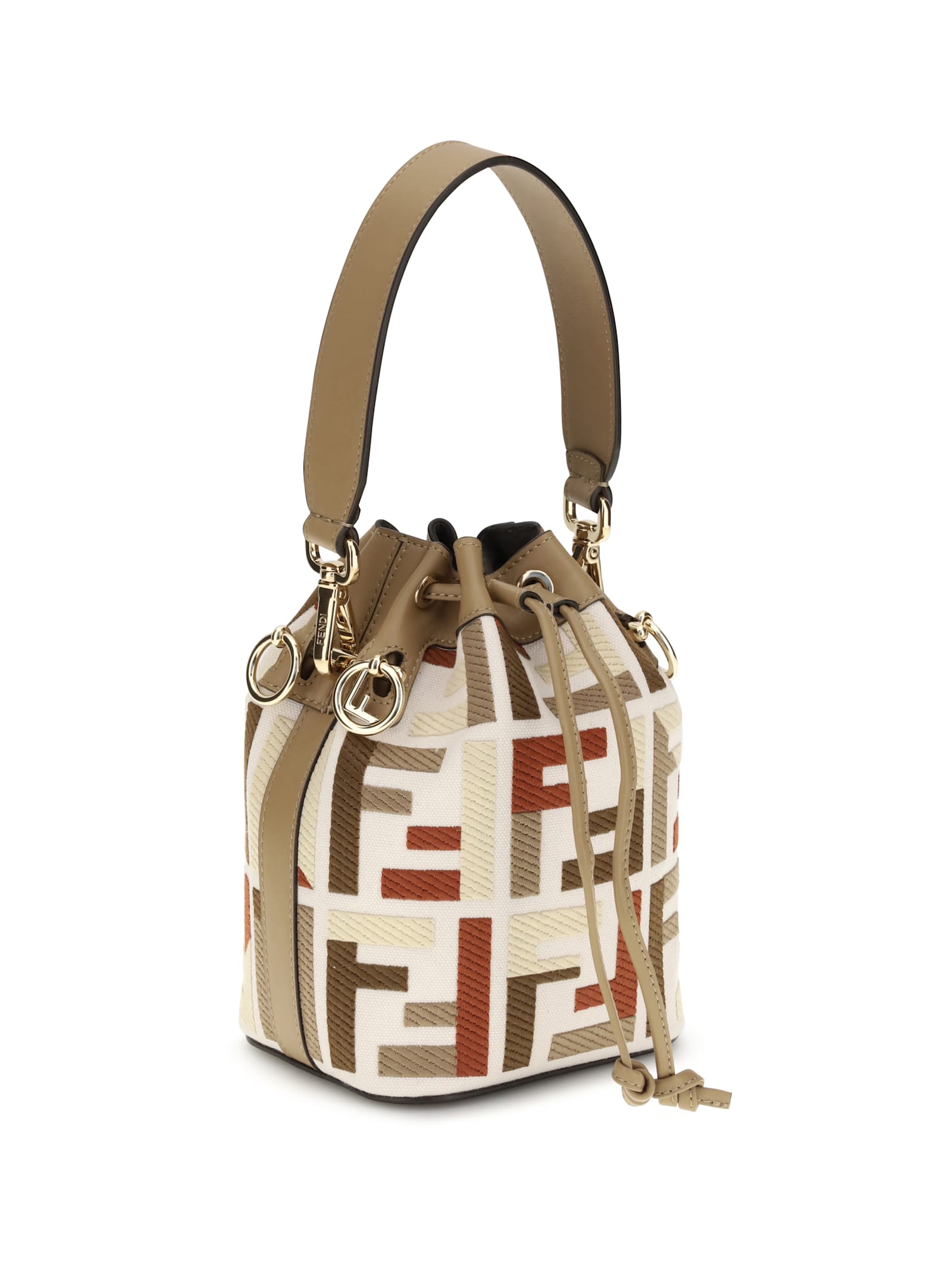 Fendi Women Mon Tresor Ff Jacquard Fabric And Leather Bucket Bag