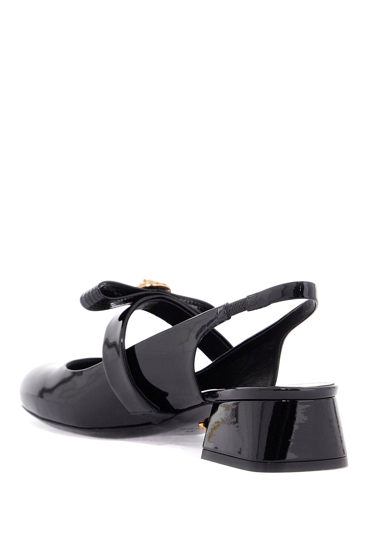 Versace Black Ballerina Shoes With Heel And Medusa Detail On The Front In Shiny Leather Woman In Black- Gold (black)
