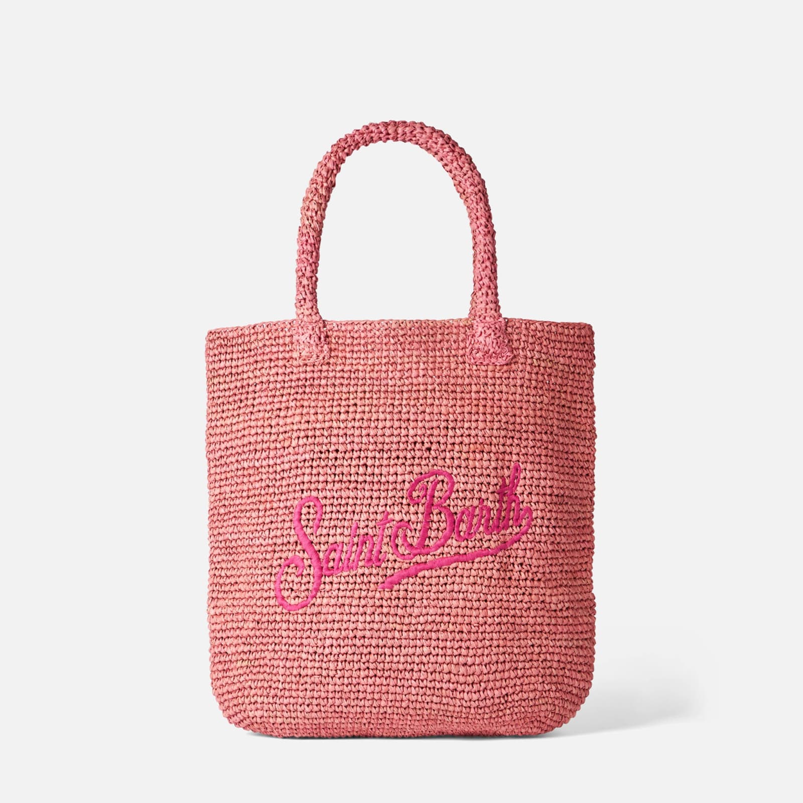 MC2 SAINT BARTH RAFFIA BUCKET PINK BAG WITH EMBROIDERY
