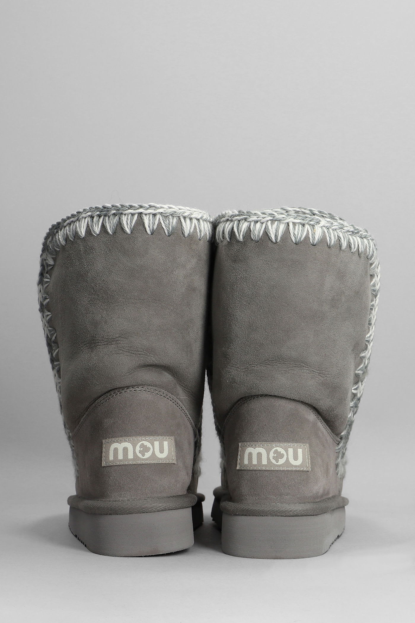 Mou Eskimo 24 Low Heels Ankle Boots In Grey Suede In Gray