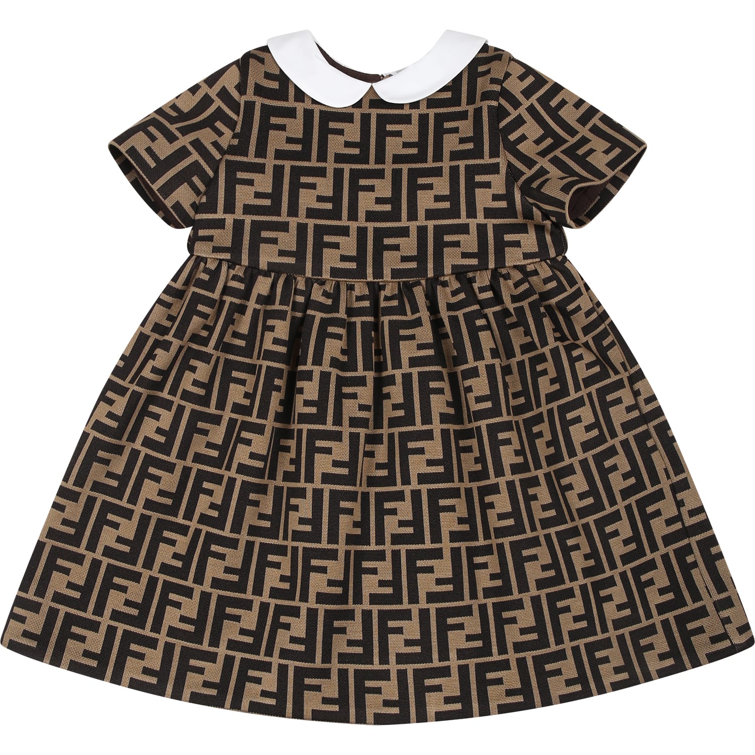 Shop Fendi Brown Dress For Baby Girl With Double Ff