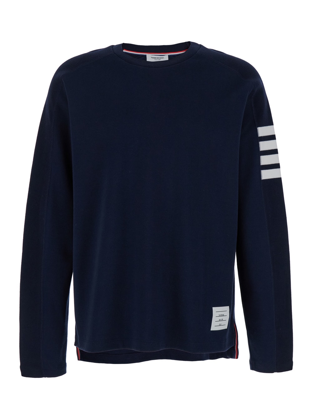 Shop Thom Browne Long Sleeve Tee W/ 4 Bar Stripe In Milano Cotton In Blu