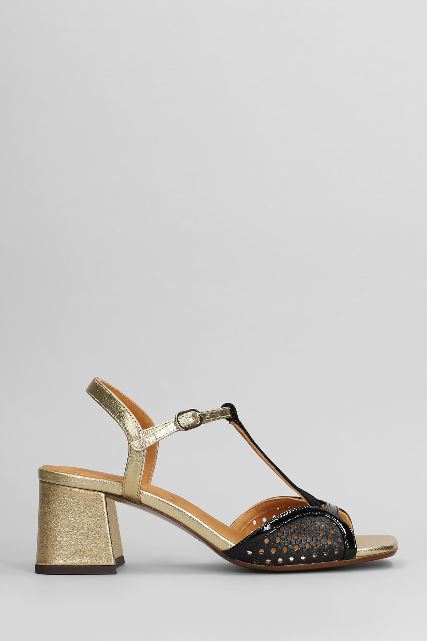 Sandals In Black Leather And Fabric