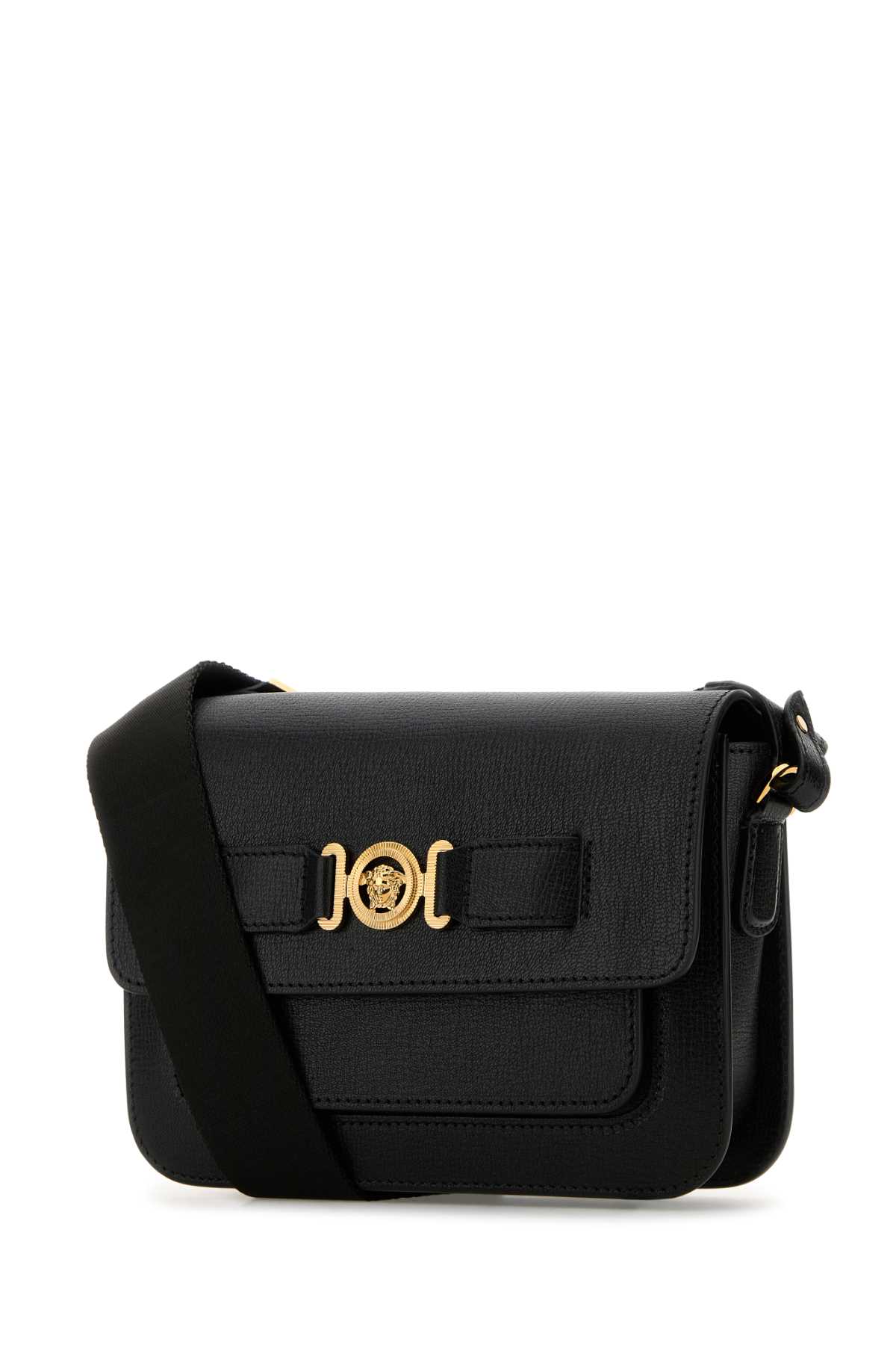 Shop Versace Black Leather Medusa Biggie Crossbody Bag In Blackgold