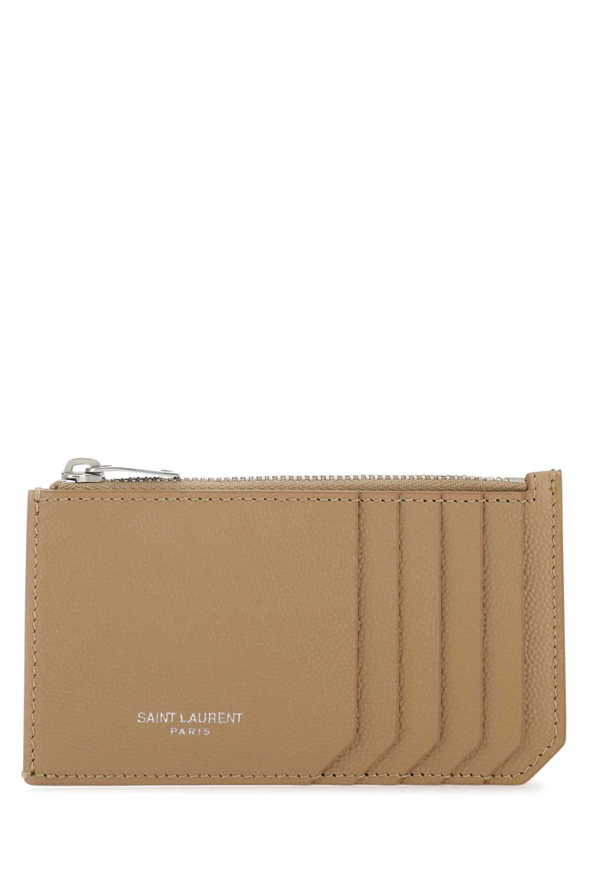 Shop Saint Laurent Biscuit Leather Card Holder In Brown