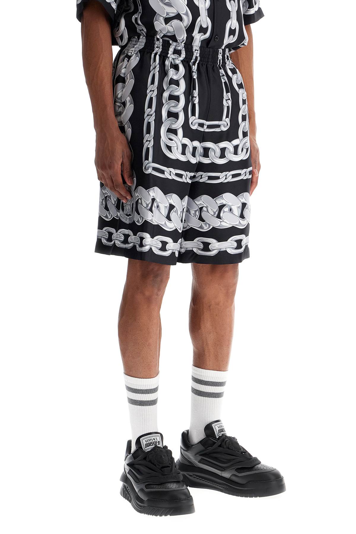 Versace Men Medusa Chains Silk Shorts In Black