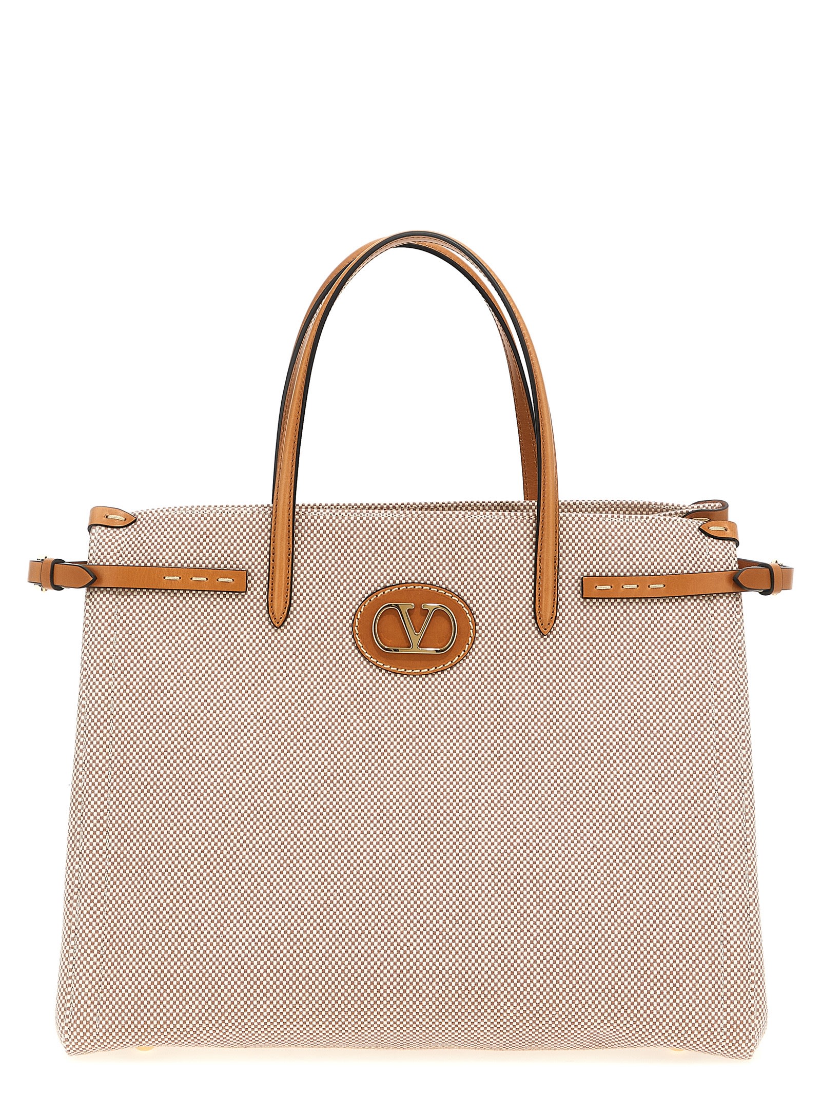 Valentino Antibes Big Shopping Bag With Adjustable Side Straps In Beige