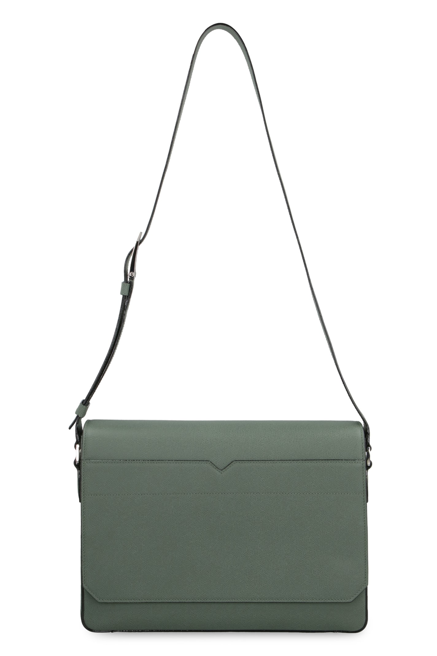 Shop Valextra V-line Leather Messenger Bag In Green