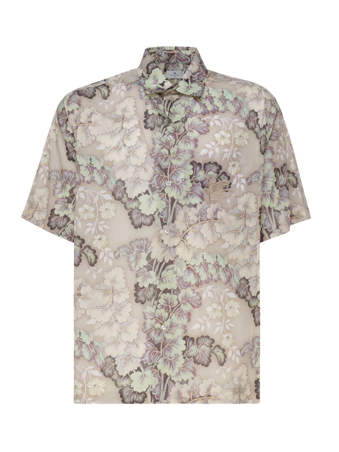 Shop Etro Shirt With Printed Pegasus Embroidery In Beige