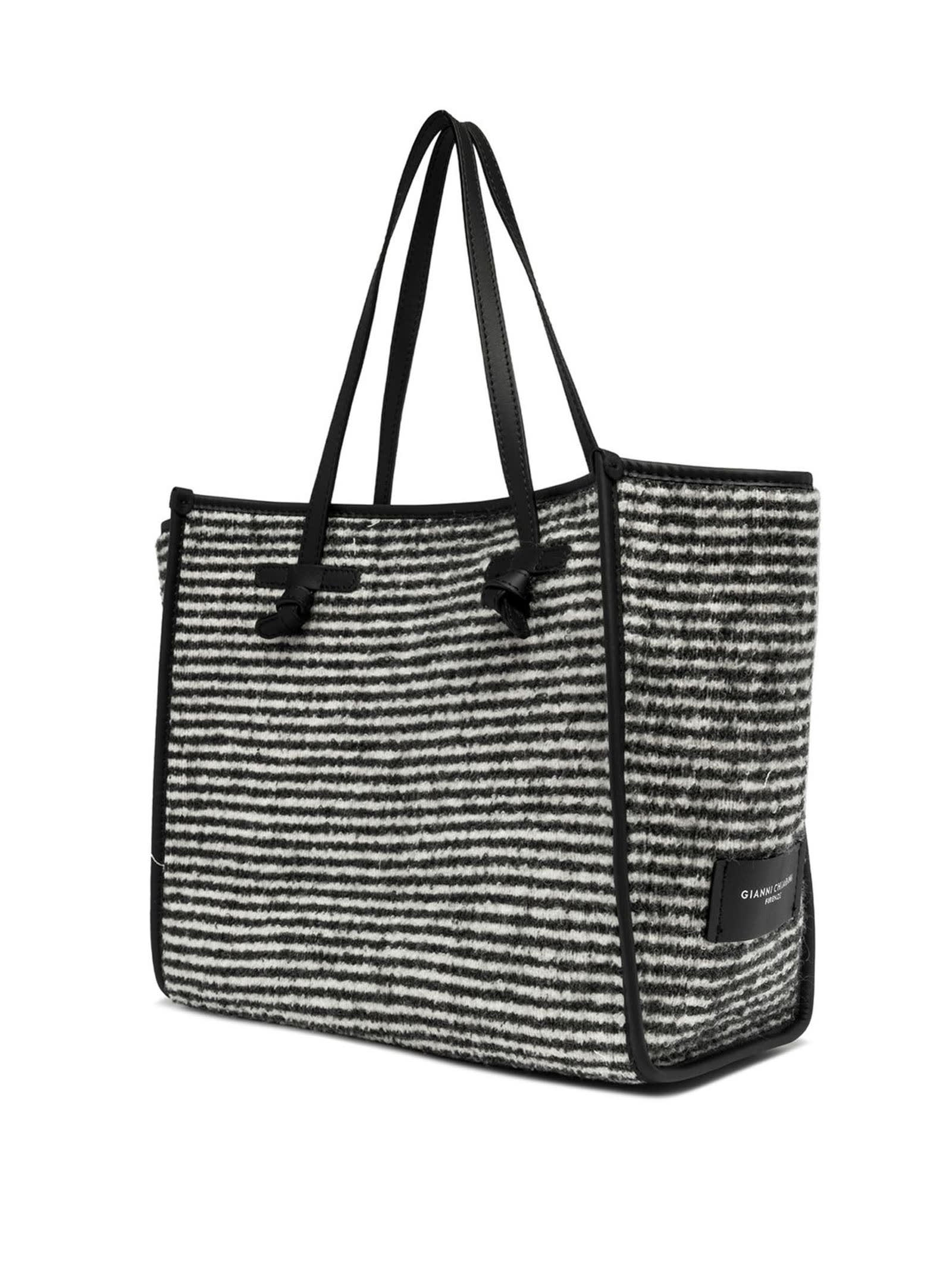 Gianni Chiarini Black And White Pullover Fabric Shopping Bag In Black