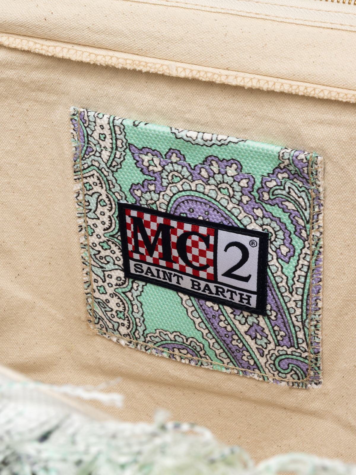 Mc2 Saint Barth Cotton Canvas Tote Bag With Paisley Print In Green