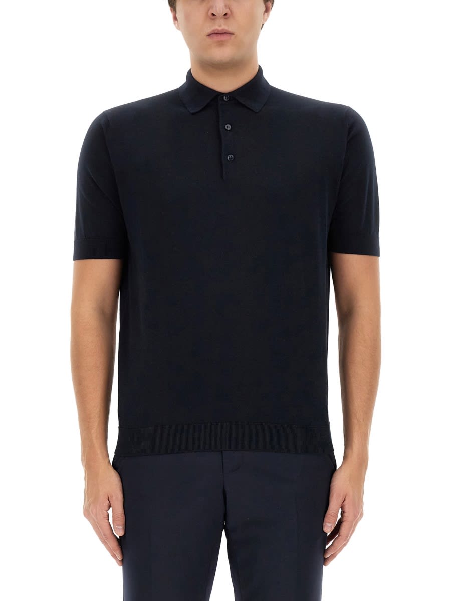 Shop Lardini Rib Trim Regular Plain Polo Shirt In Blue