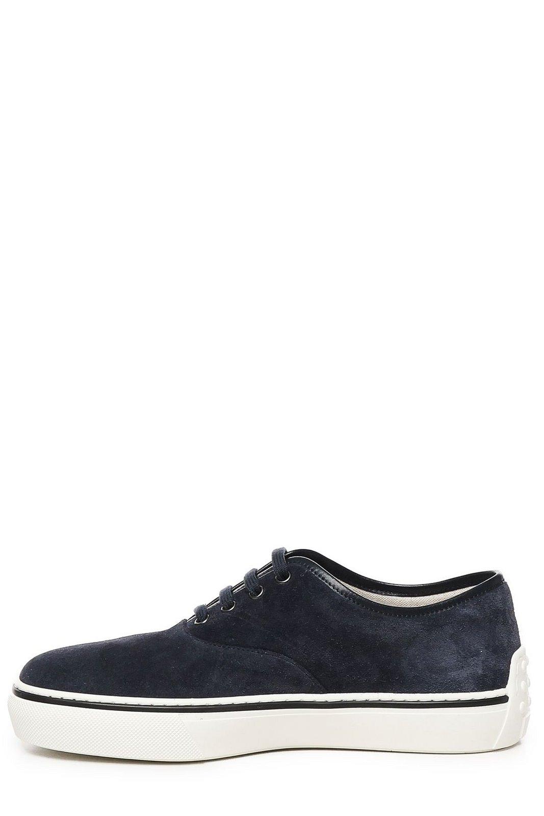 Tod's Round Toe Suede Sneakers Contrast Sole In Blue