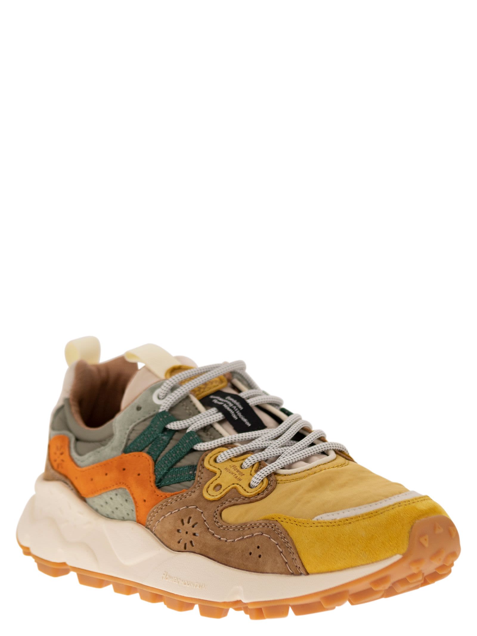 Shop Flower Mountain Yamano 3 - Sneakers In Suede And Technical Fabric In Orange