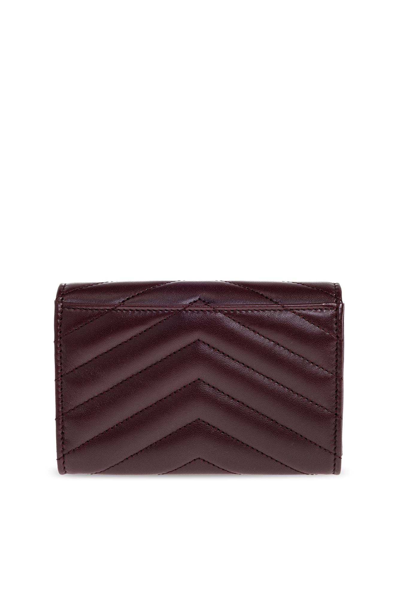 Saint Laurent Leather Wallet With Logo In Burgundy