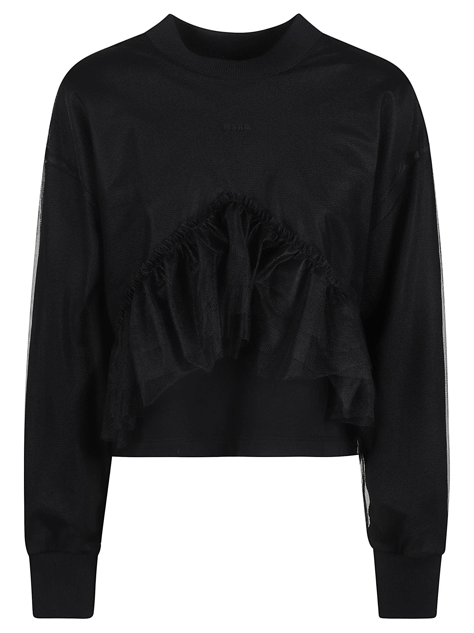 Shop Msgm Ruffled Hem Sweatshirt In Black