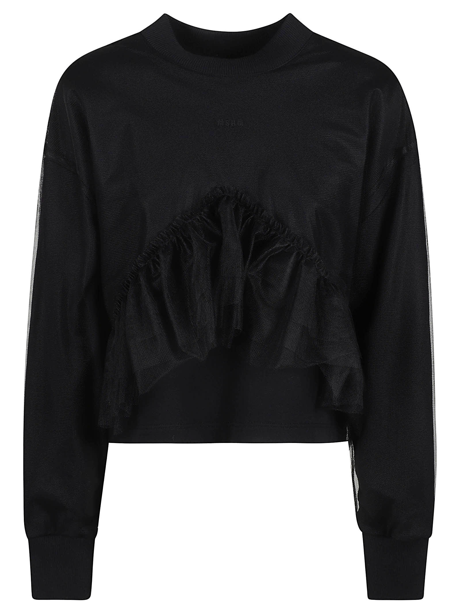Msgm Ruffled Crewneck Sweatshirt In Black
