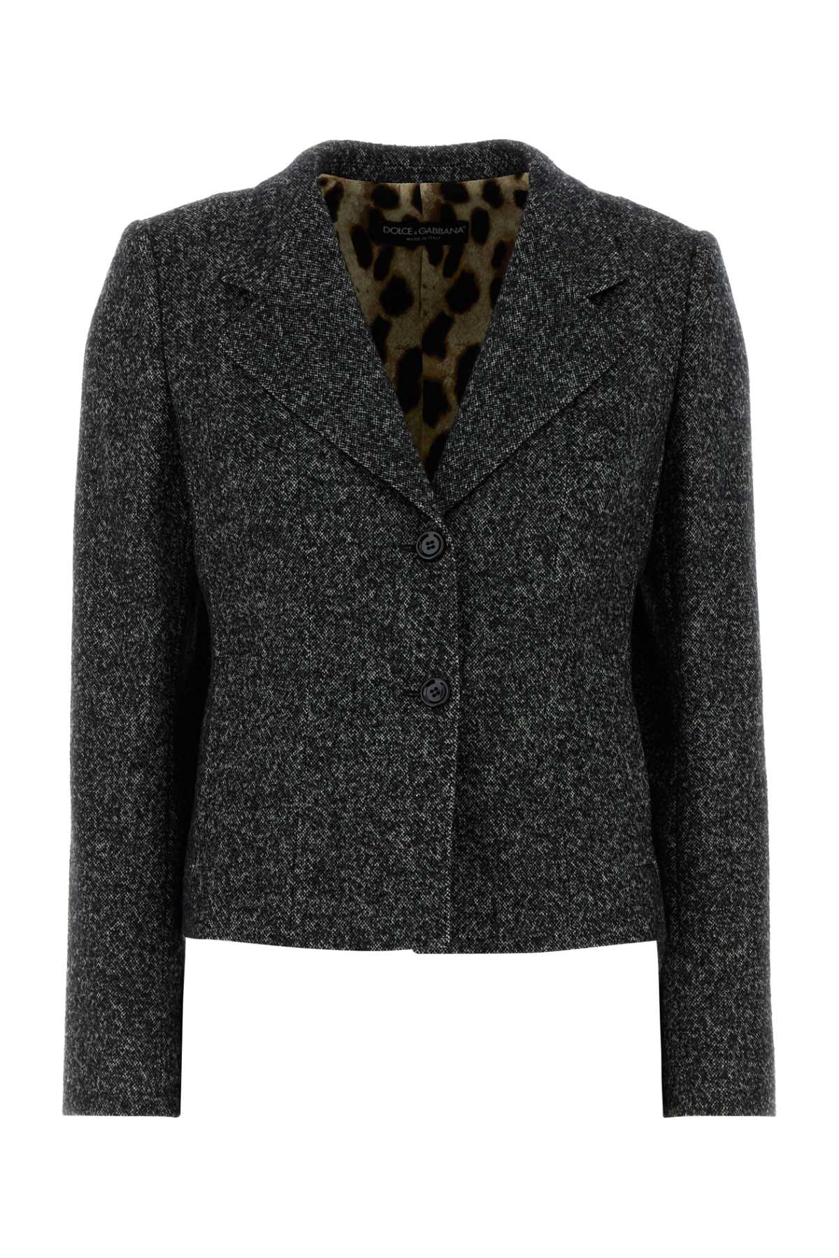 Dolce & Gabbana Embroidered Stretch Wool Blend Blazer In Gray