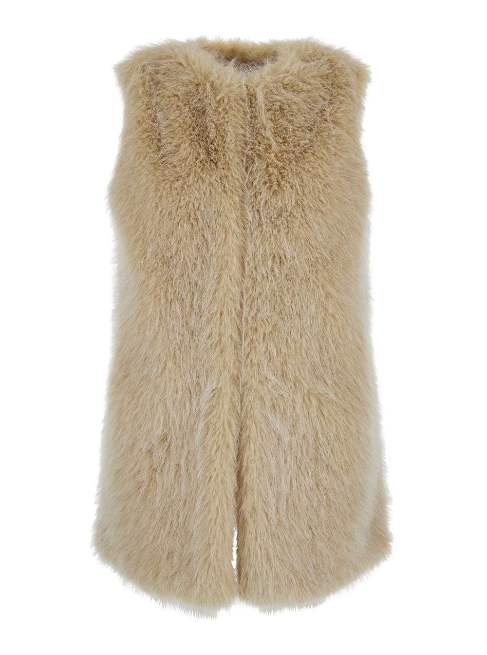 Shop Herno Beige Crewneck Vest In Eco Fur Woman