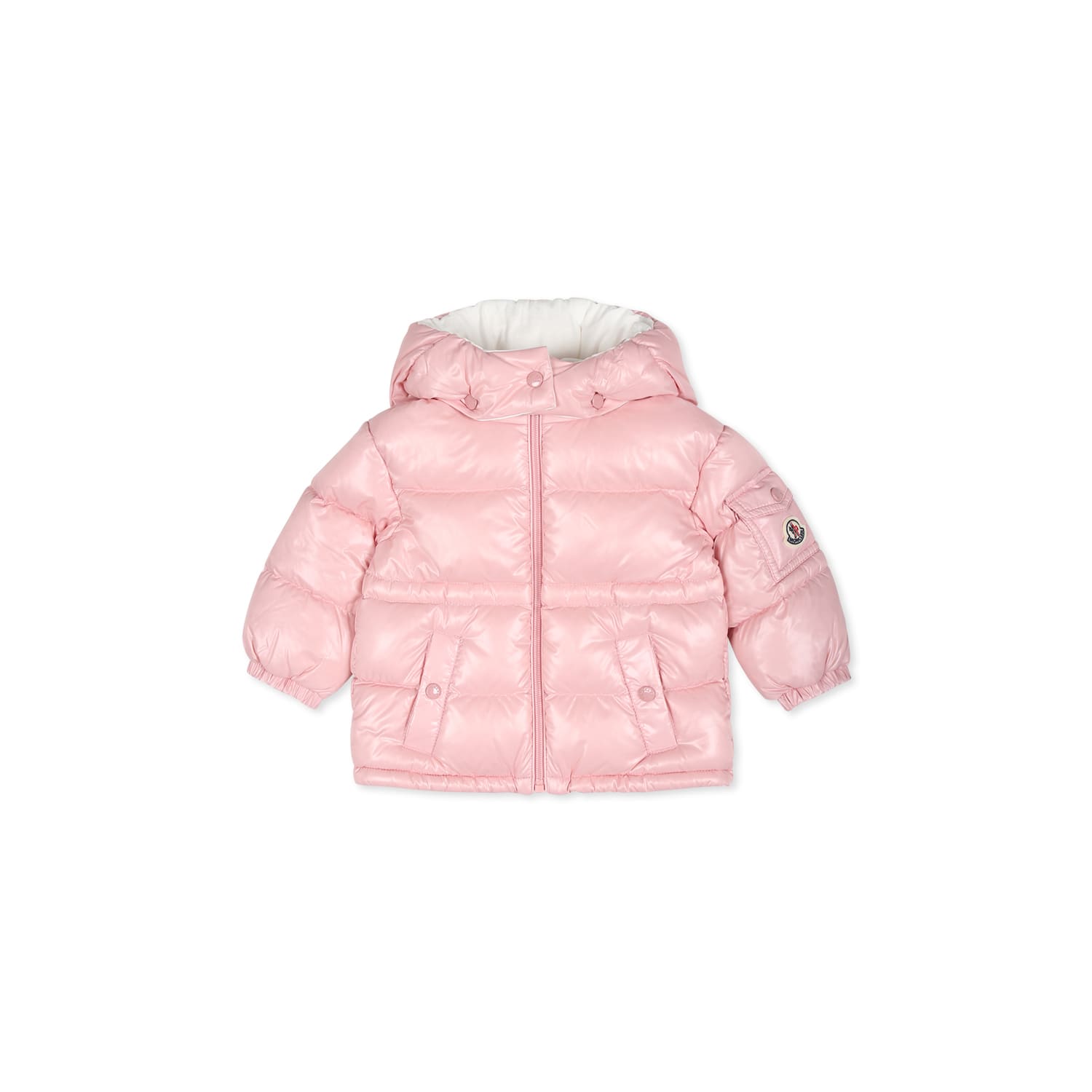 Shop Moncler Maire Pink Down Jacket For Baby Girl With Logo