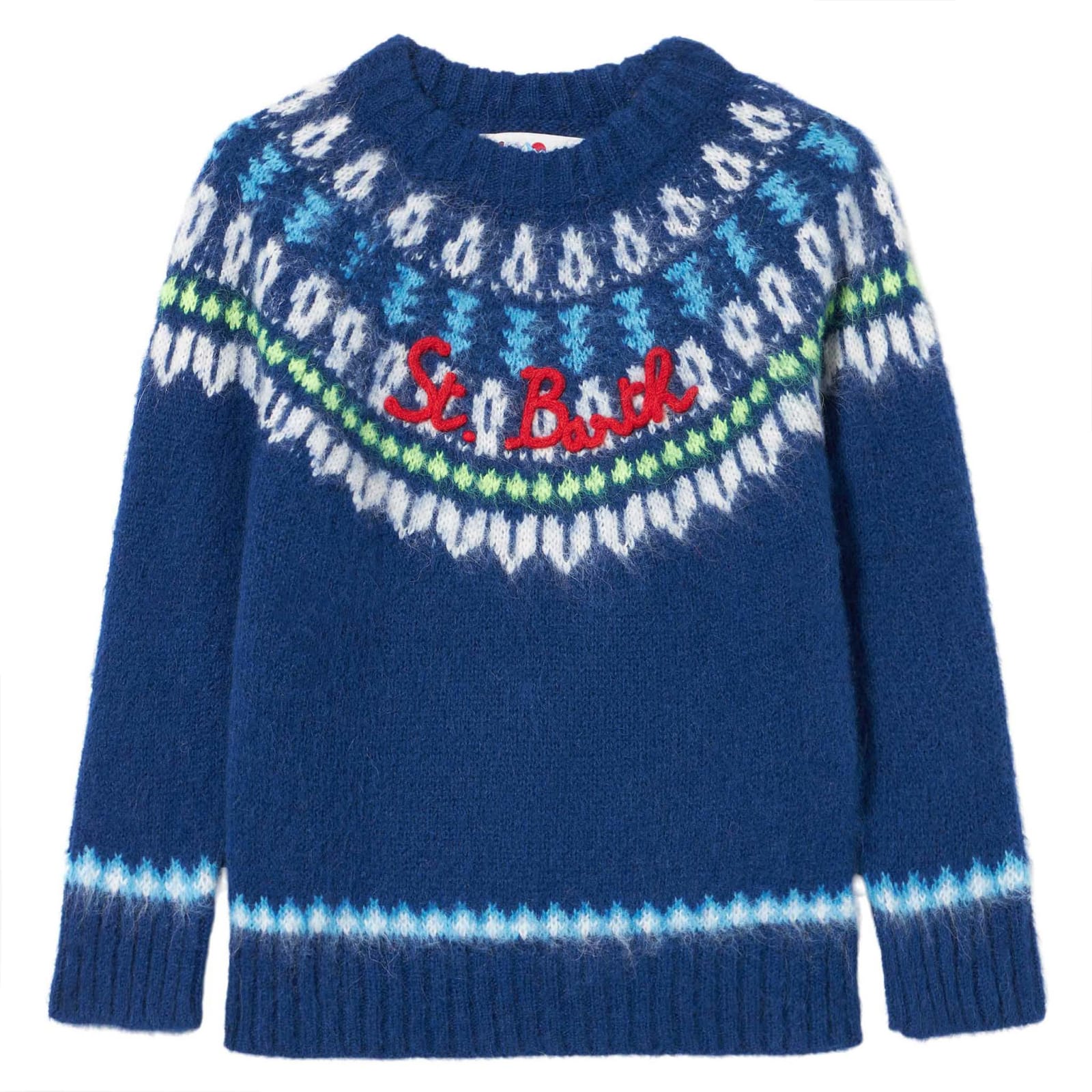 Mc2 Saint Barth Kids' Boy Navy Blue Sweater With Icelandic Jacquard