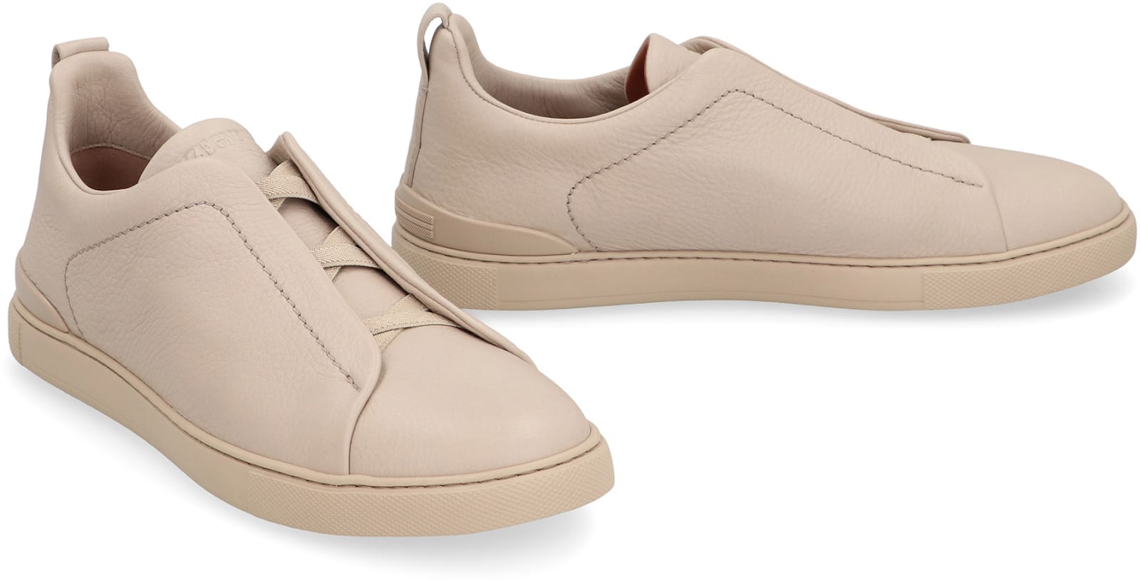 Shop Zegna Triple Stitch Leather Sneakers In Beige