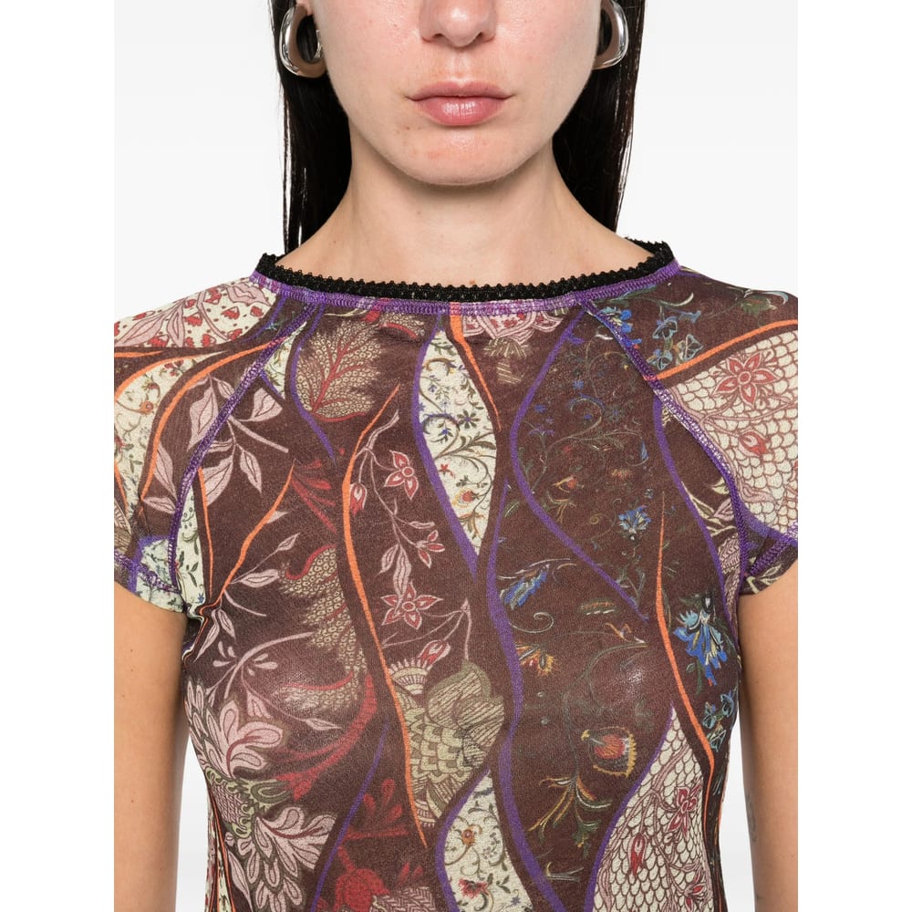 Siedres Floral-pattern Mesh Top In Purple