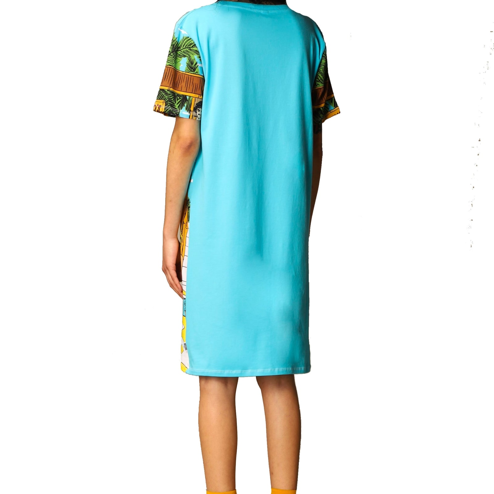 Shop Moschino Swim Printed Cotton Dress In Blue