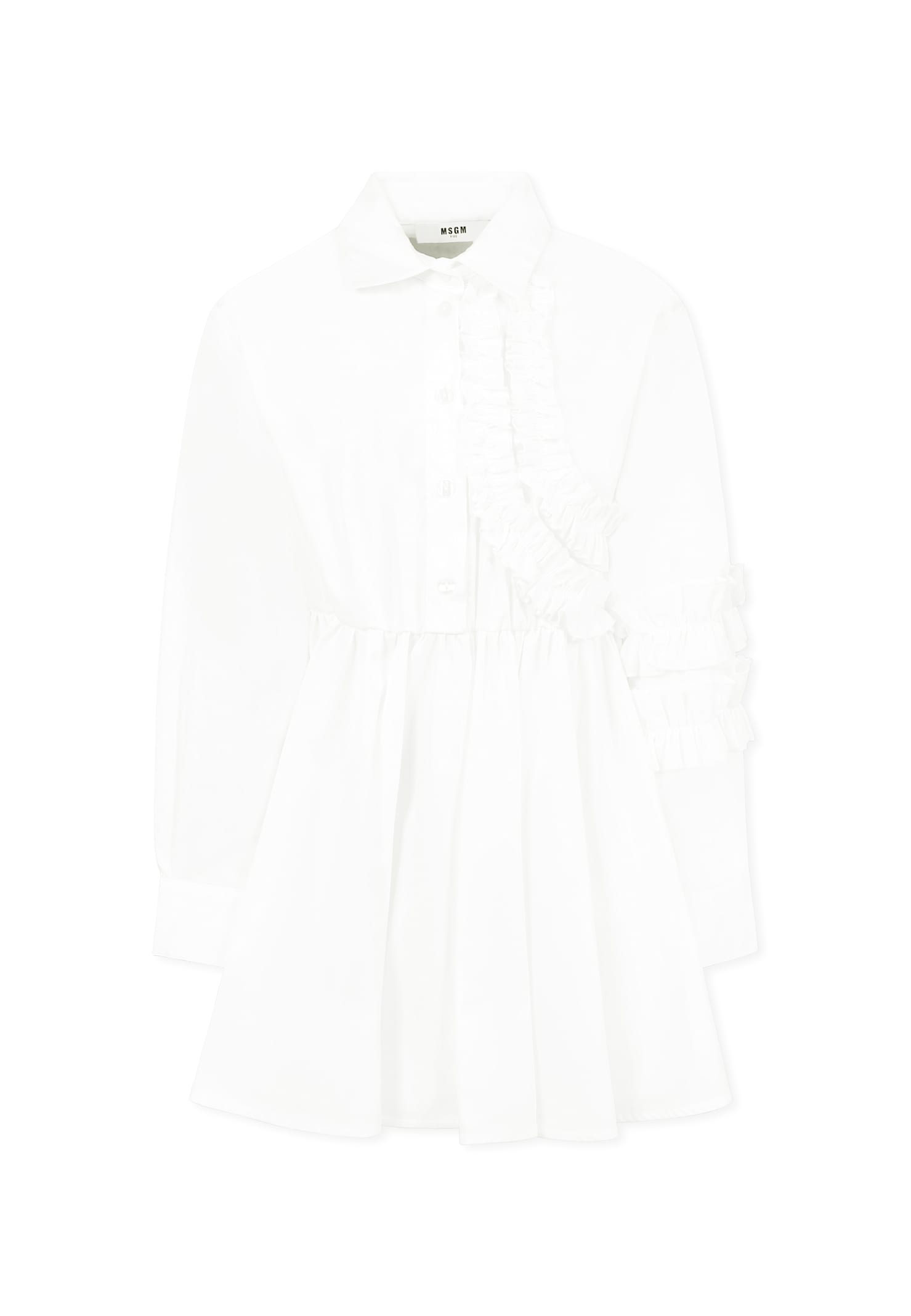 Msgm Kids' White Dress For Girl With Logo