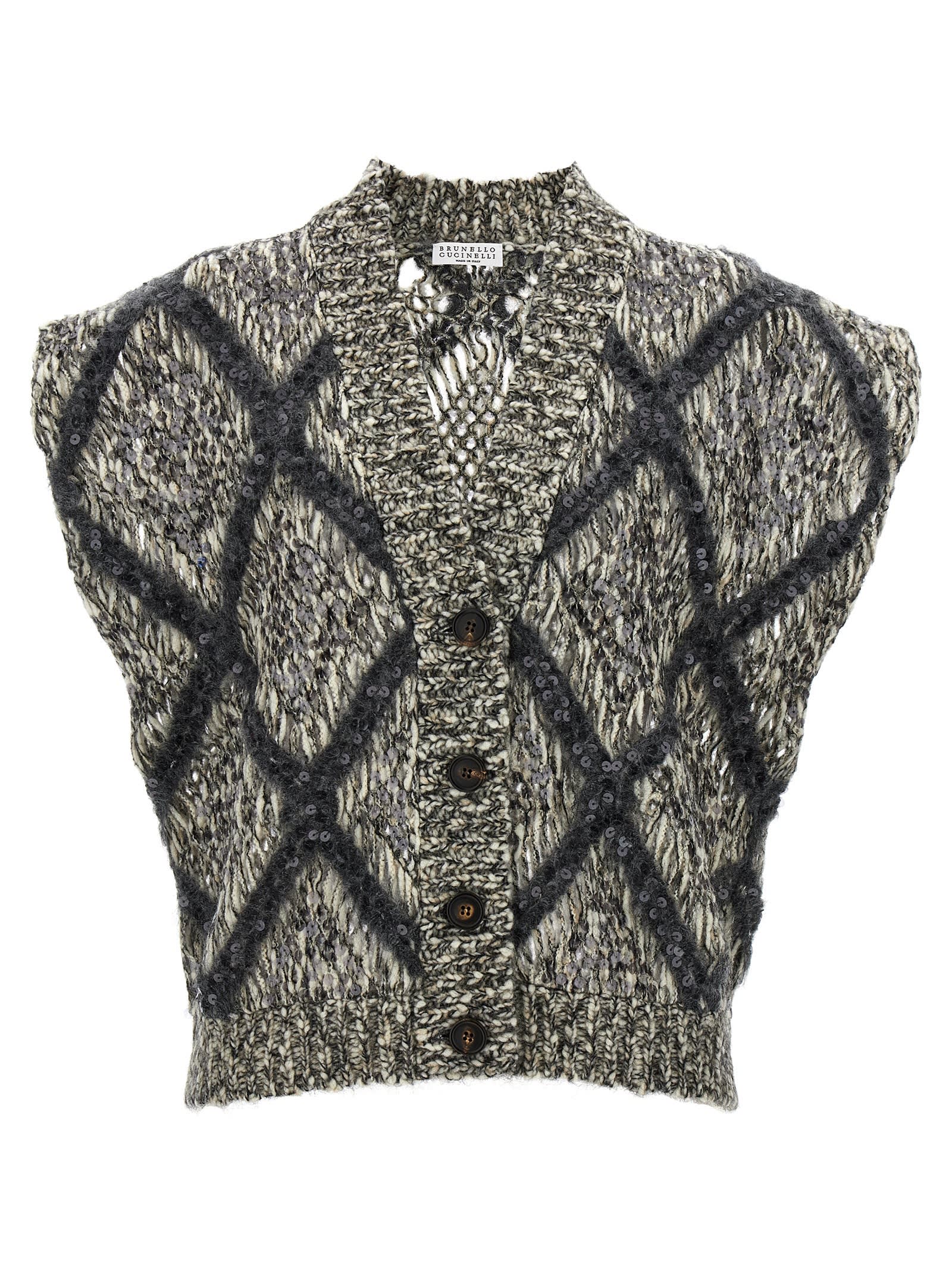 Shop Brunello Cucinelli Sequin Vest In Gray