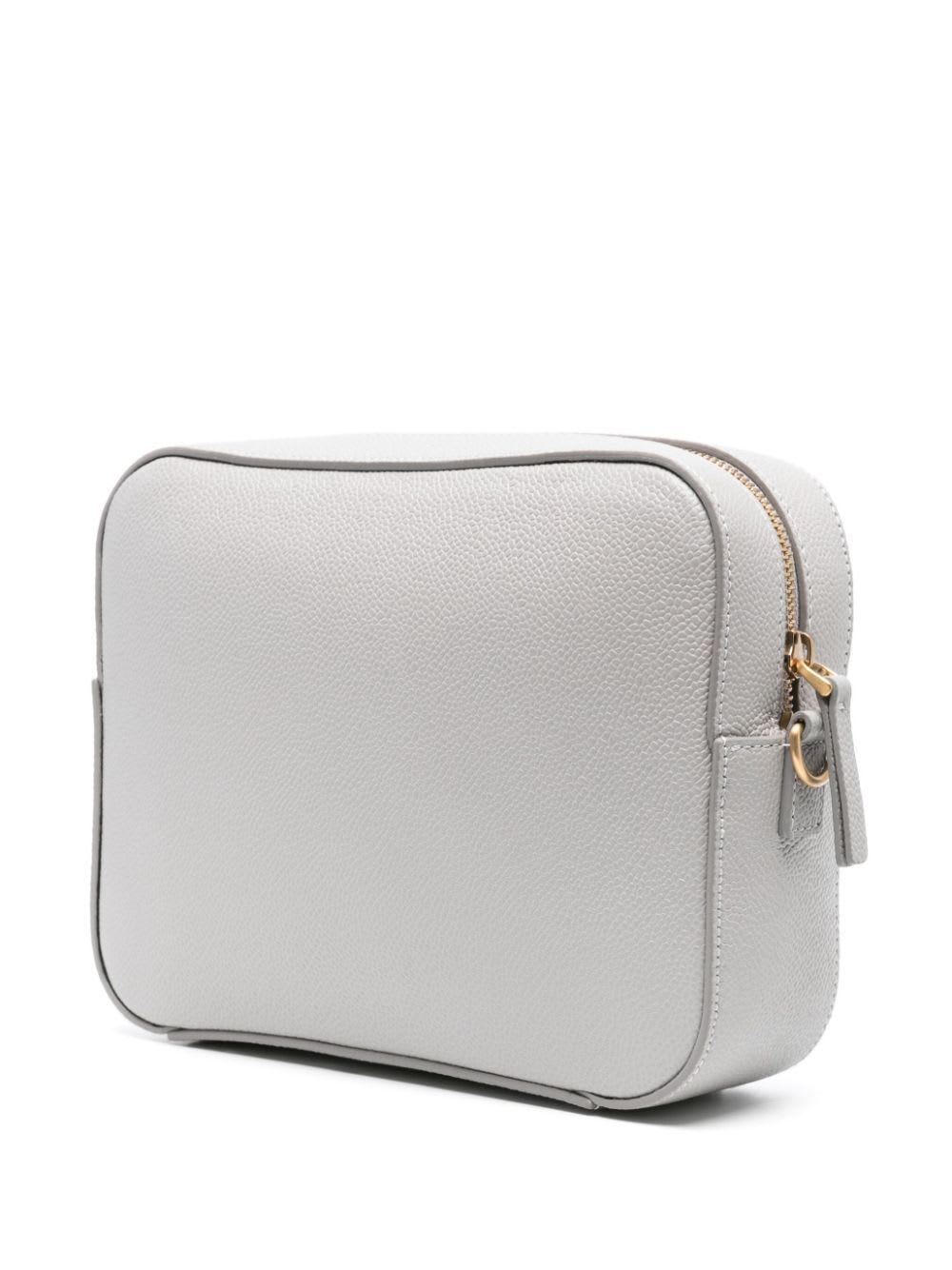 Shop Thom Browne Small Camera Bag With Rwb Strap & 4 Bar Stripes In Pebble Grain Leather In Lt Grey