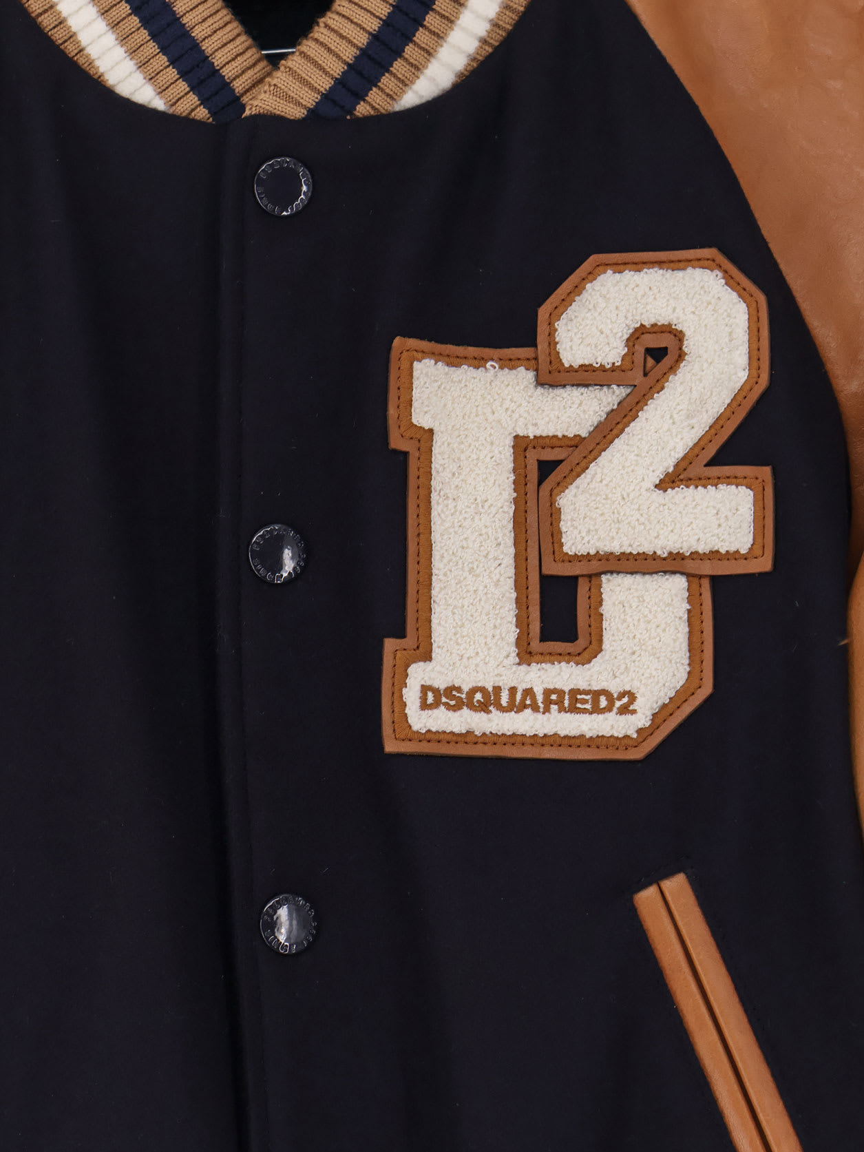 Dsquared2 Men D2 Varsity Wool And Leather Bomber In Blue