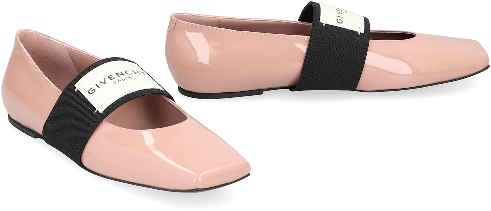 Givenchy Sliced Square Label Patent Leather Ballerina Flats In Pink