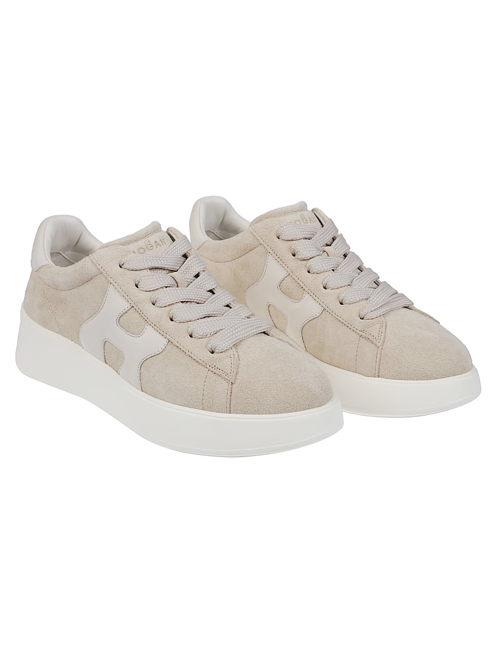 Hogan Low Top Sneakers With Rubber Sole And Suede Upper In Neutral