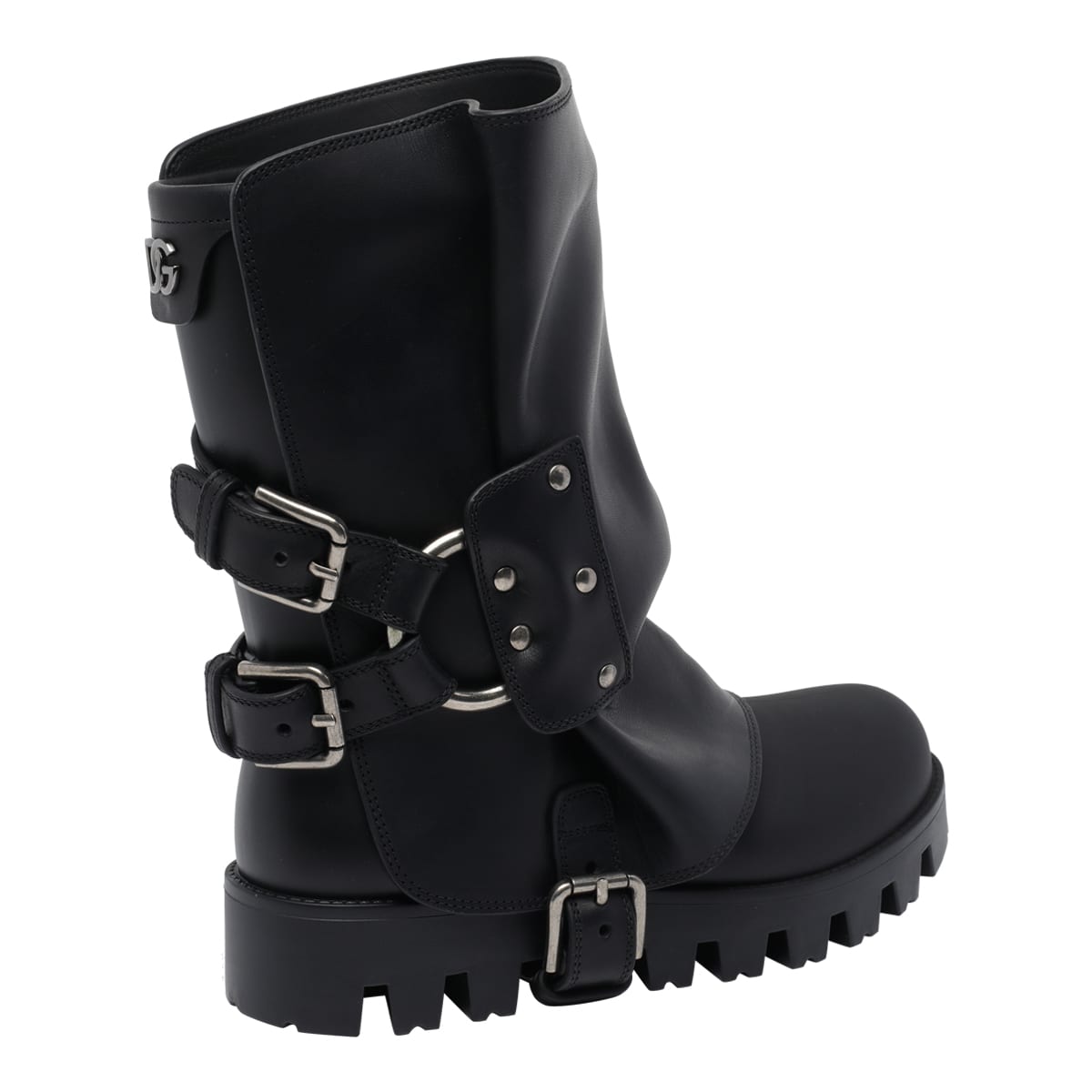 Dolce & Gabbana Chunky Sole Mid-calf Rain Boots With Studs In Black