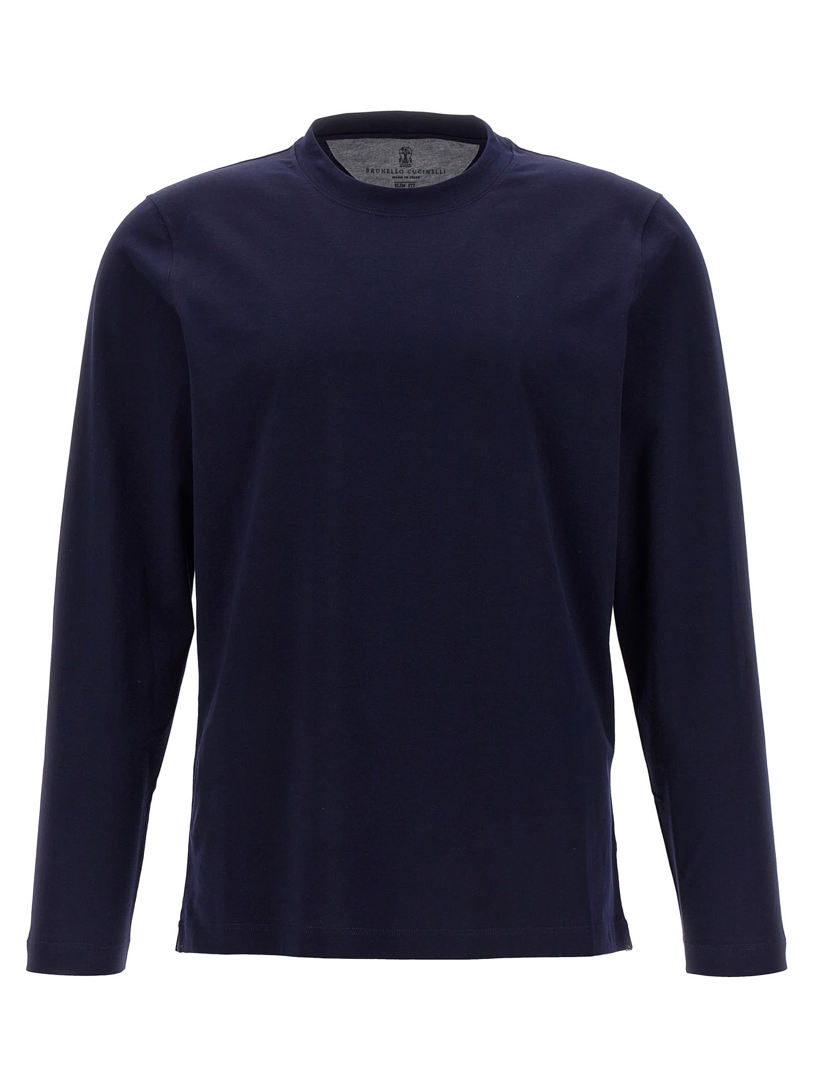 Brunello Cucinelli Long-sleeved Cotton T-shirt In Blue