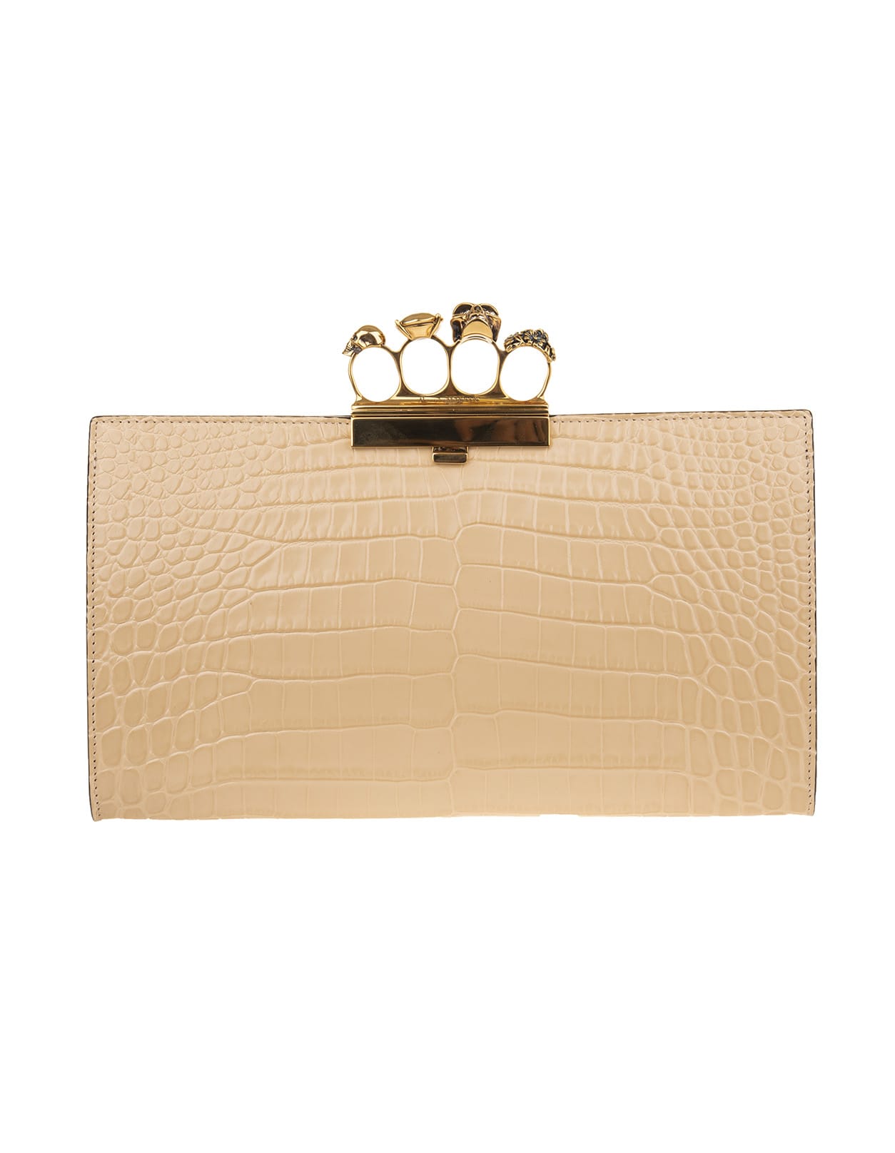 Alexander McQueen Nude Four-ring Skull Flat Clutch With Crocodile Effect