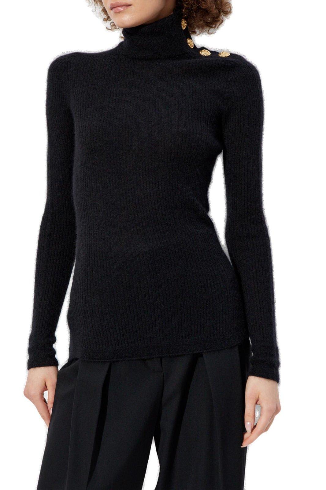 Shop Balmain Classic Long-sleeve Turtleneck Top In Black