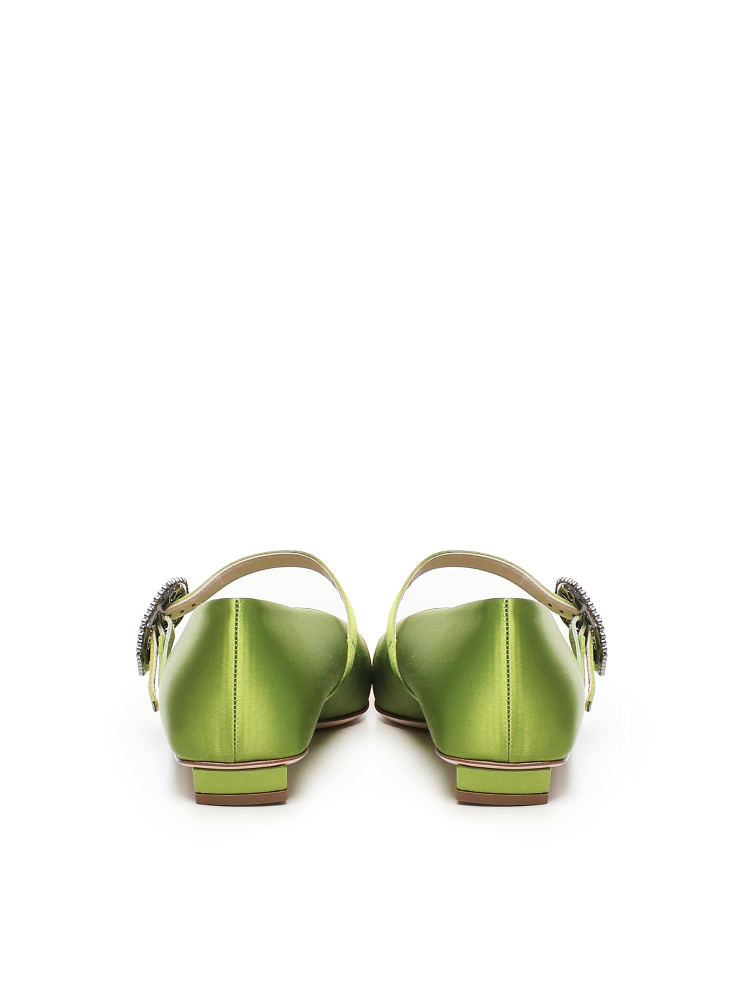 Roger Vivier Belle Vivier Satin Ballet Flats In Green