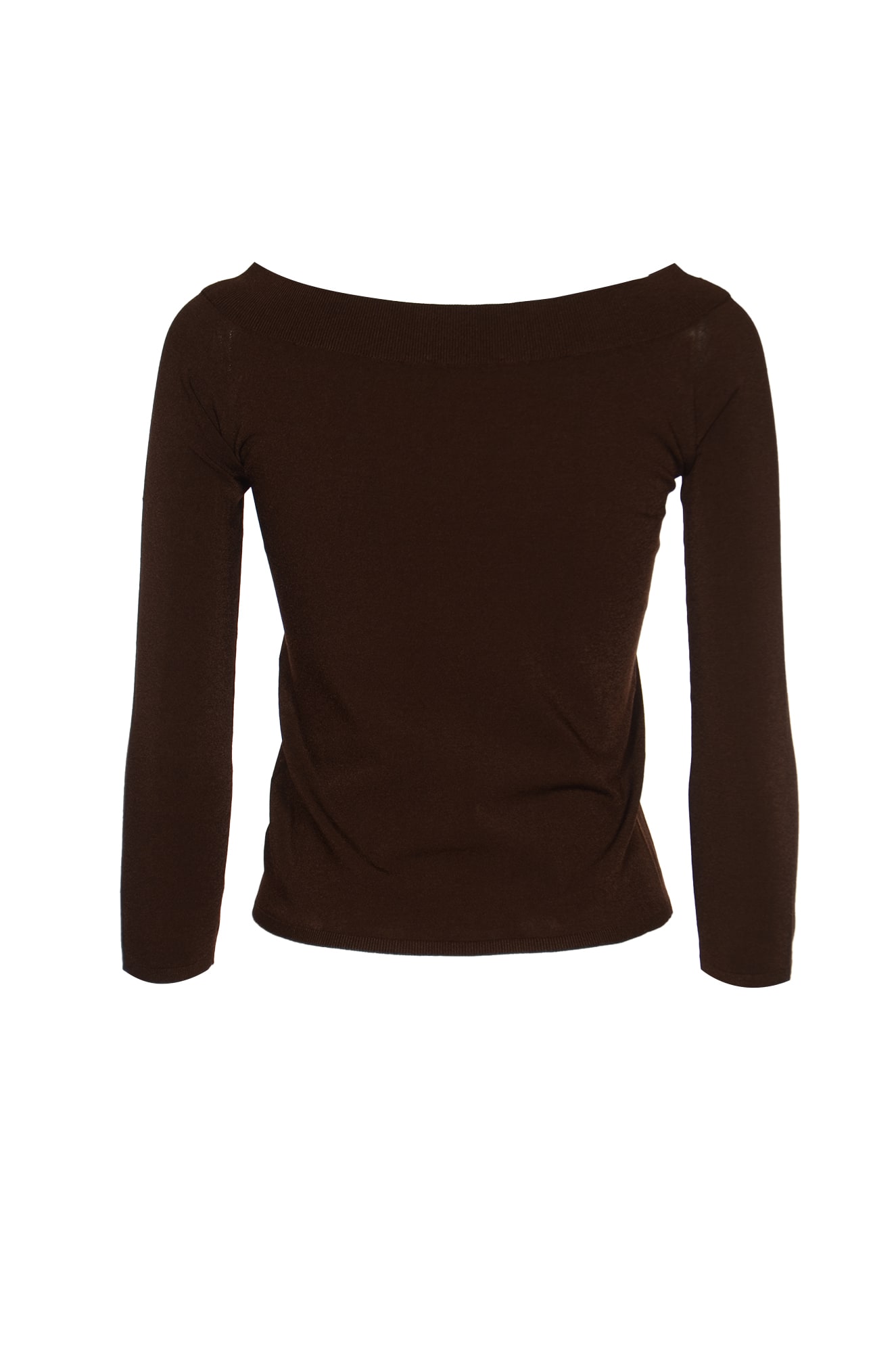 Shop Roberto Collina Wide Neck Long-sleeved Plain Sweater In Mocha