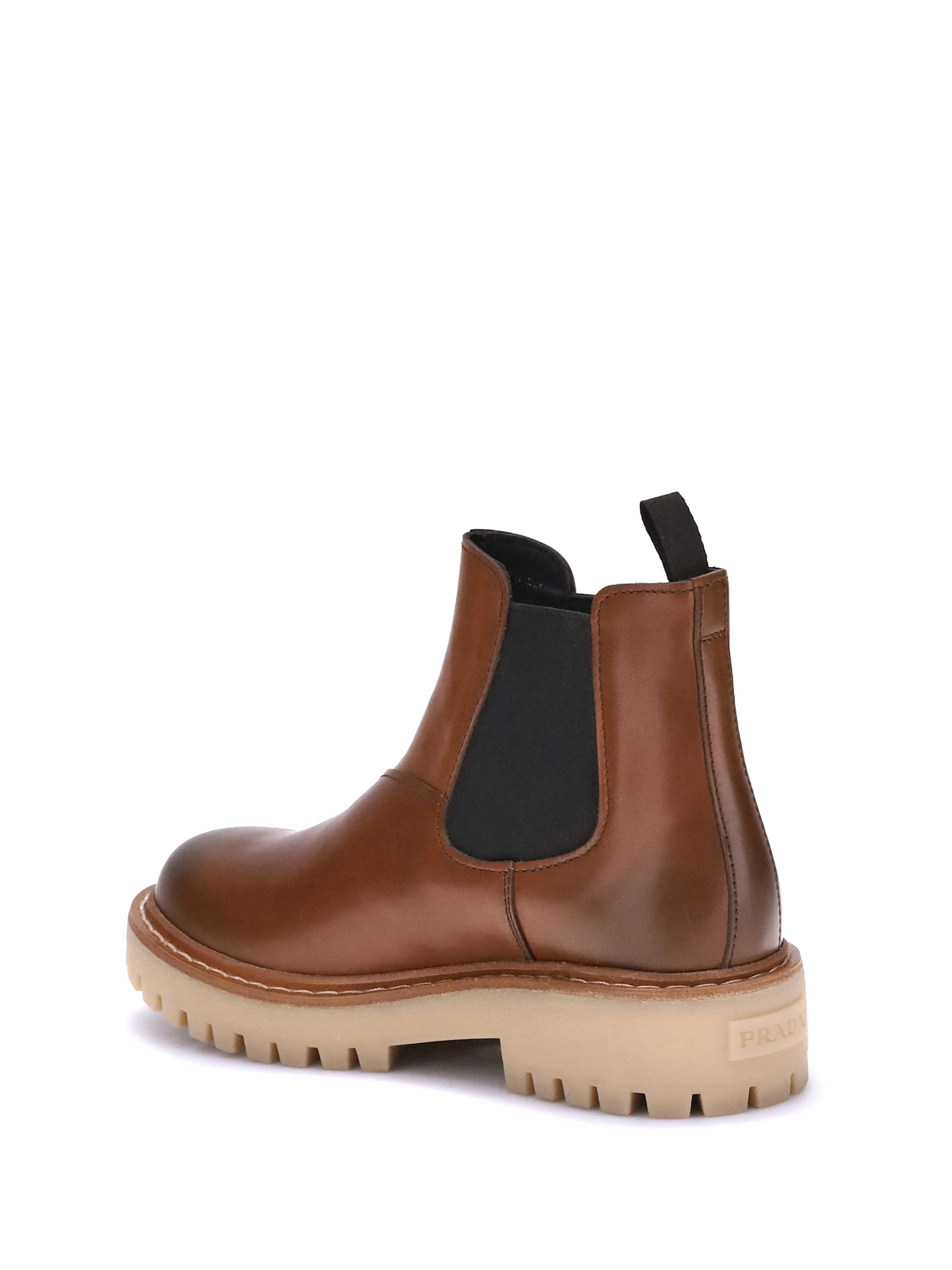 Prada Brown Leather Boots With Elastic Side Panels And Durable Sole In Brown