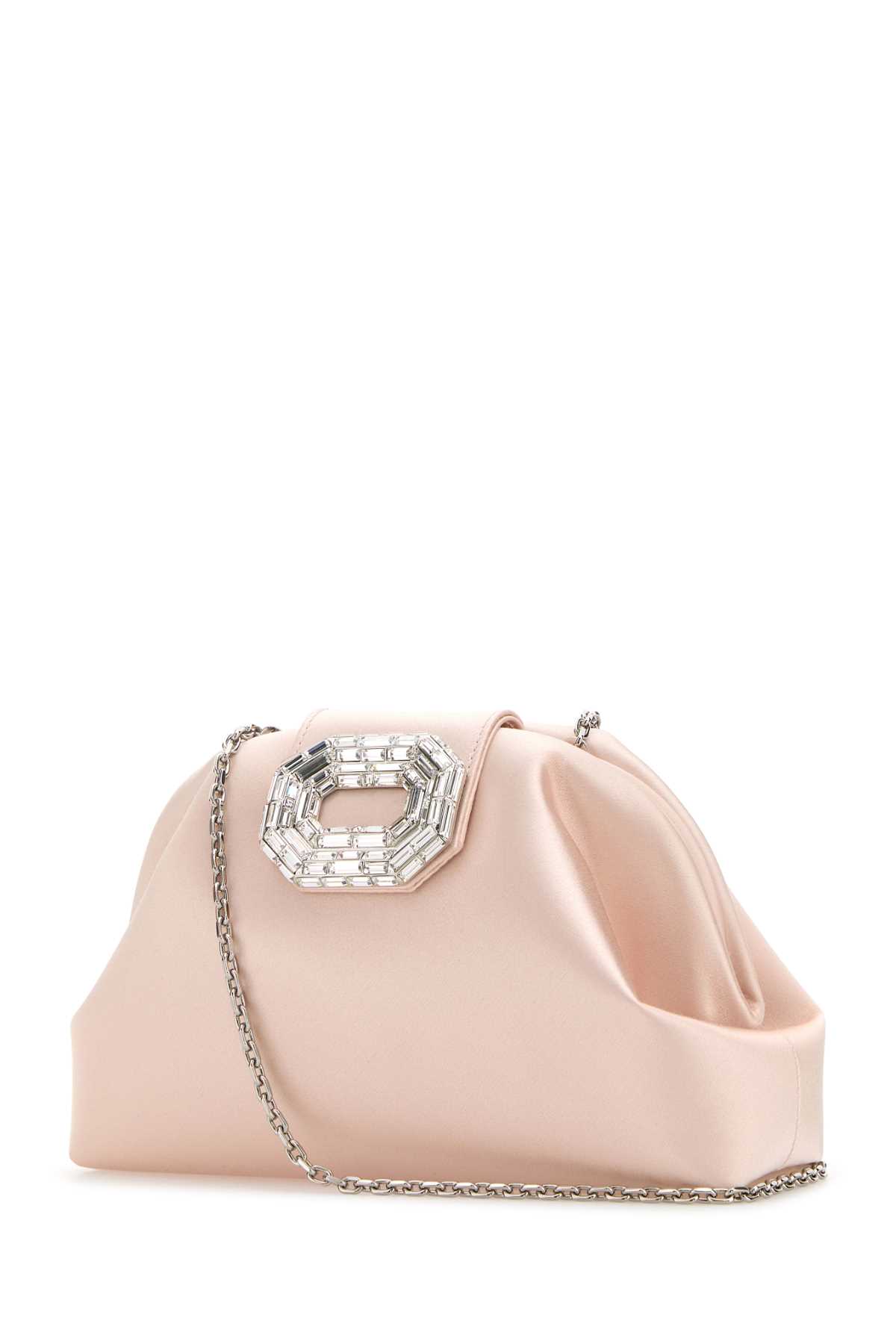 Amina Muaddi Light Pink Satin Camelia Clutch