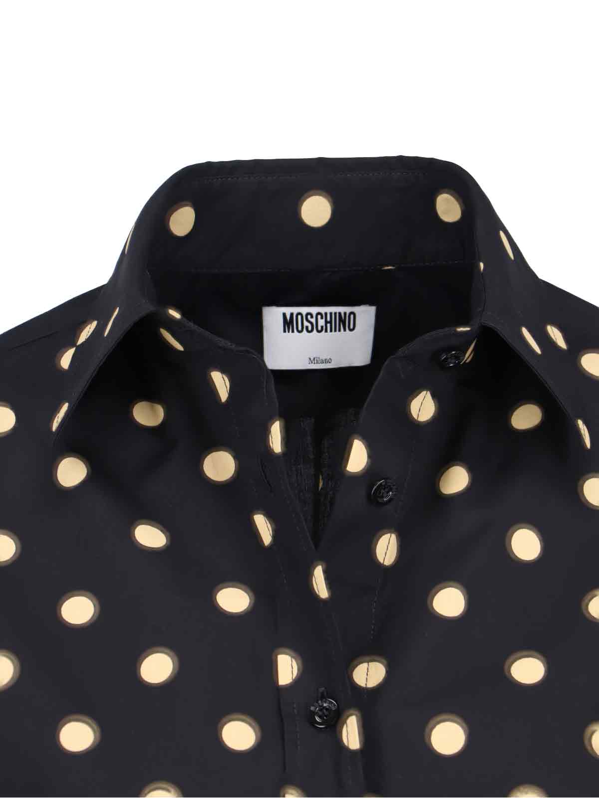 Moschino Long Sleeve Polka Dot Collared Top In Black
