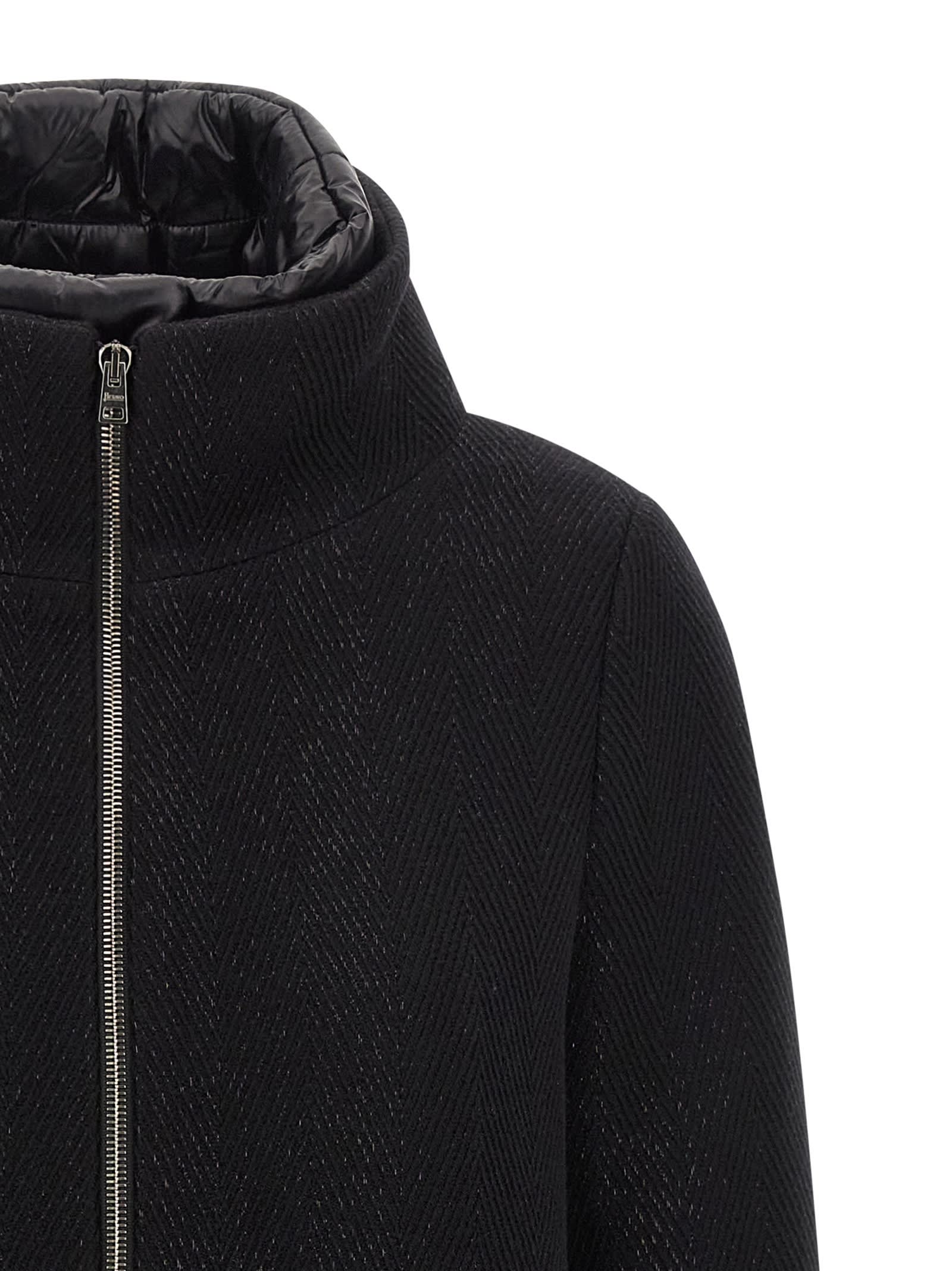 Herno Virgin Wool Coat With High Neck In Black
