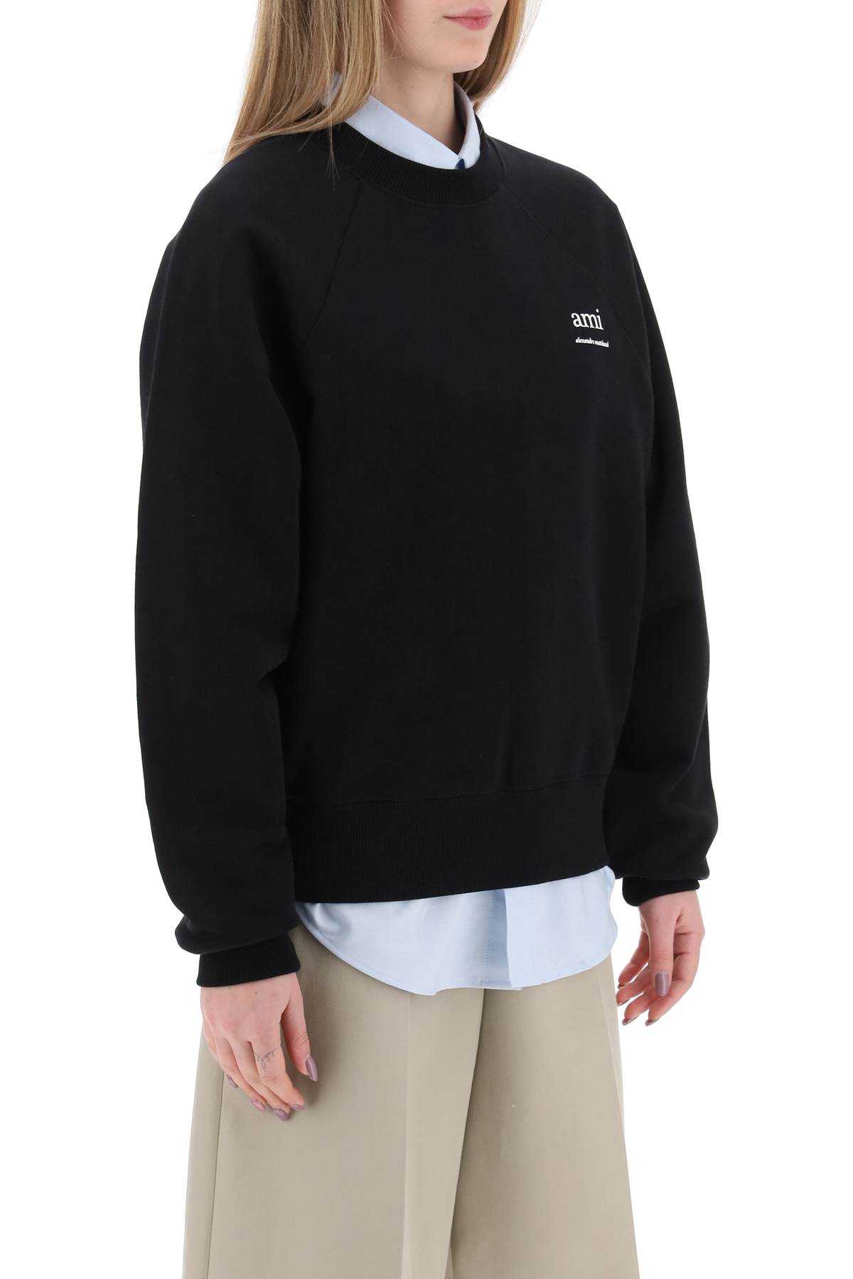 Shop Ami Alexandre Mattiussi Organic Cotton Crewneck Sweatshirt In Black