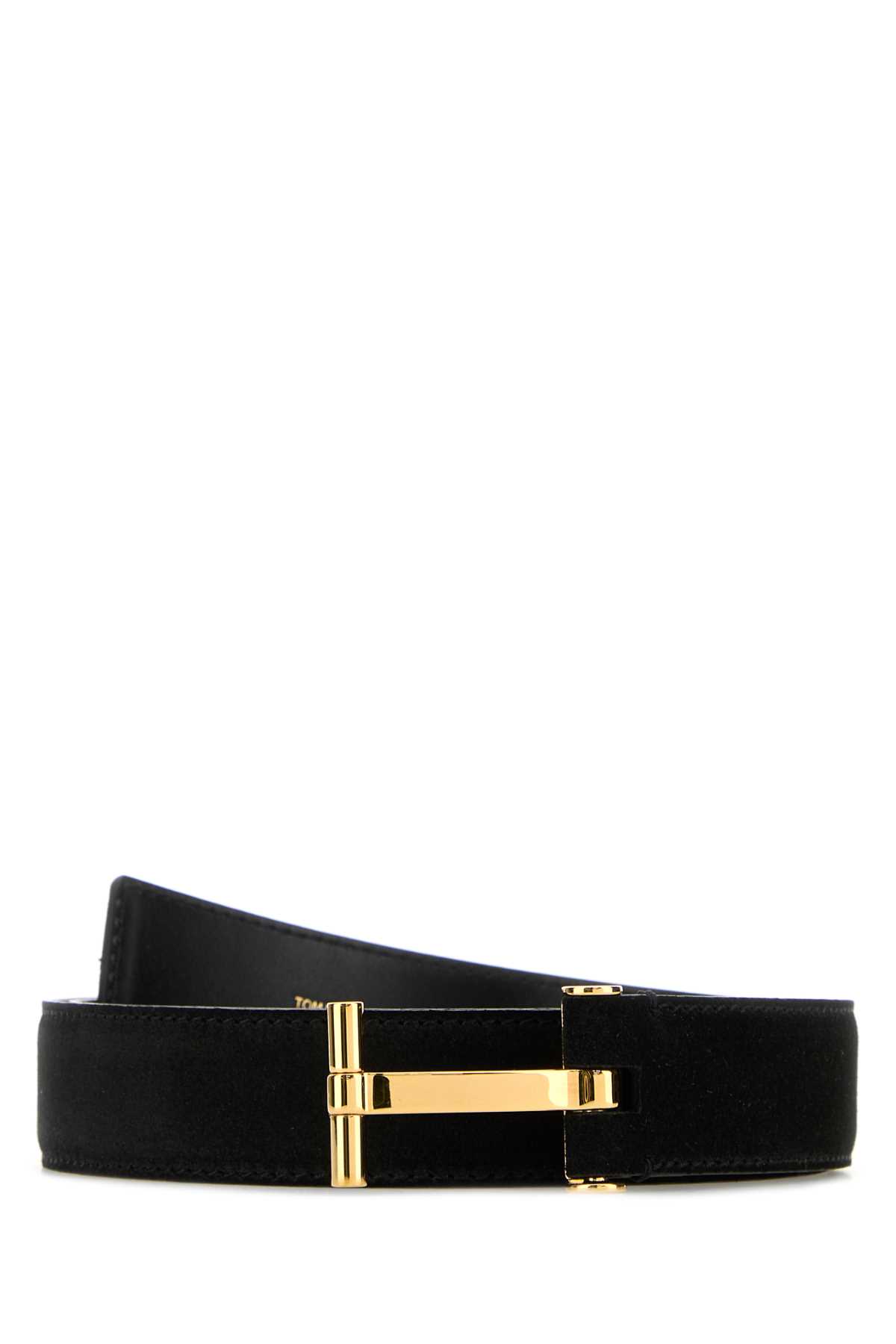 Tom Ford Suede Belt With Gold-tone Buckle And Multiple Holes In Black