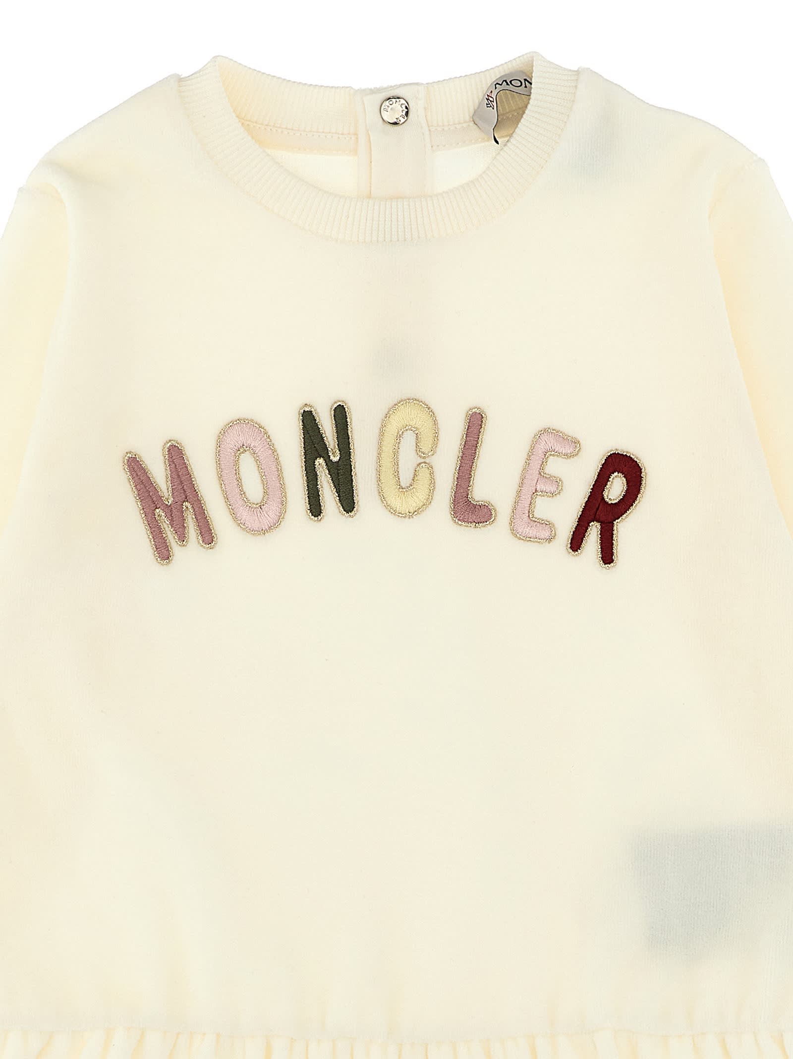 Shop Moncler Logo Embroidery Dress In Beige